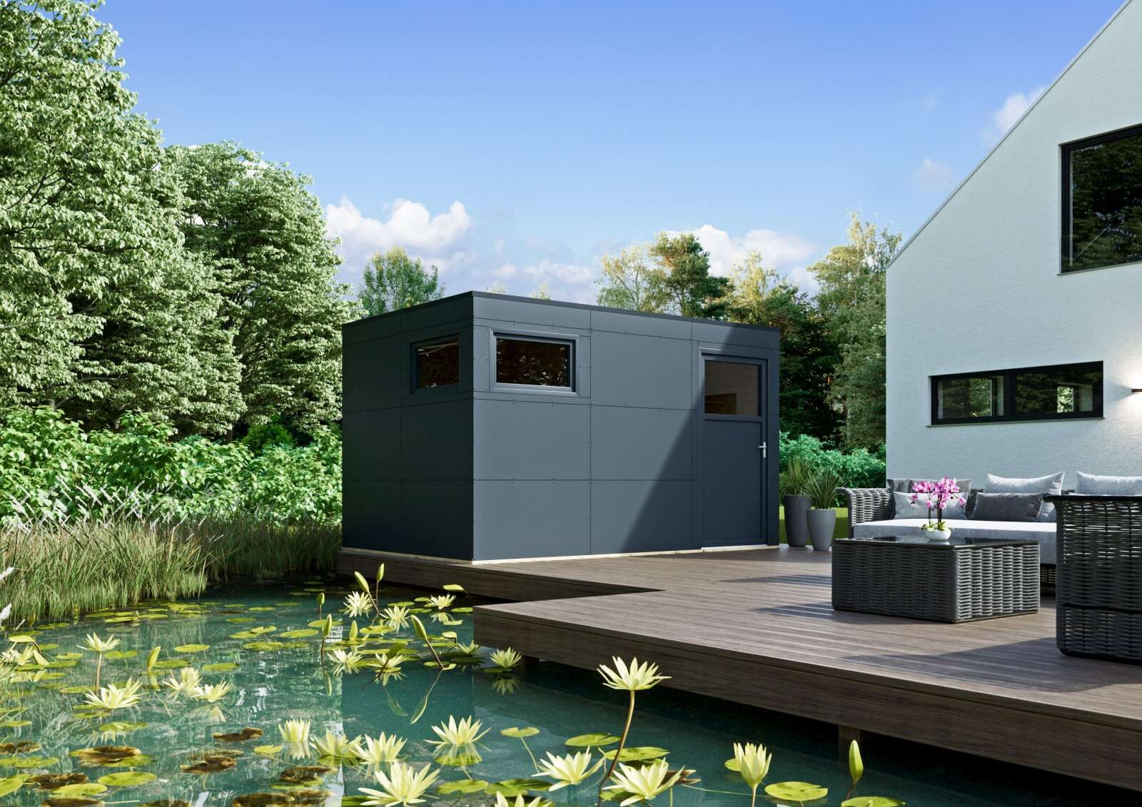 Premium HPL Design Gartenhaus Größe 2 anthrazit online bestellen