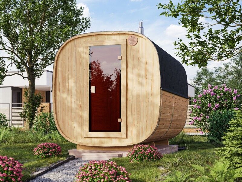 Fjordholz Fass-Sauna Modell Quadro 300 cm 2-Raum