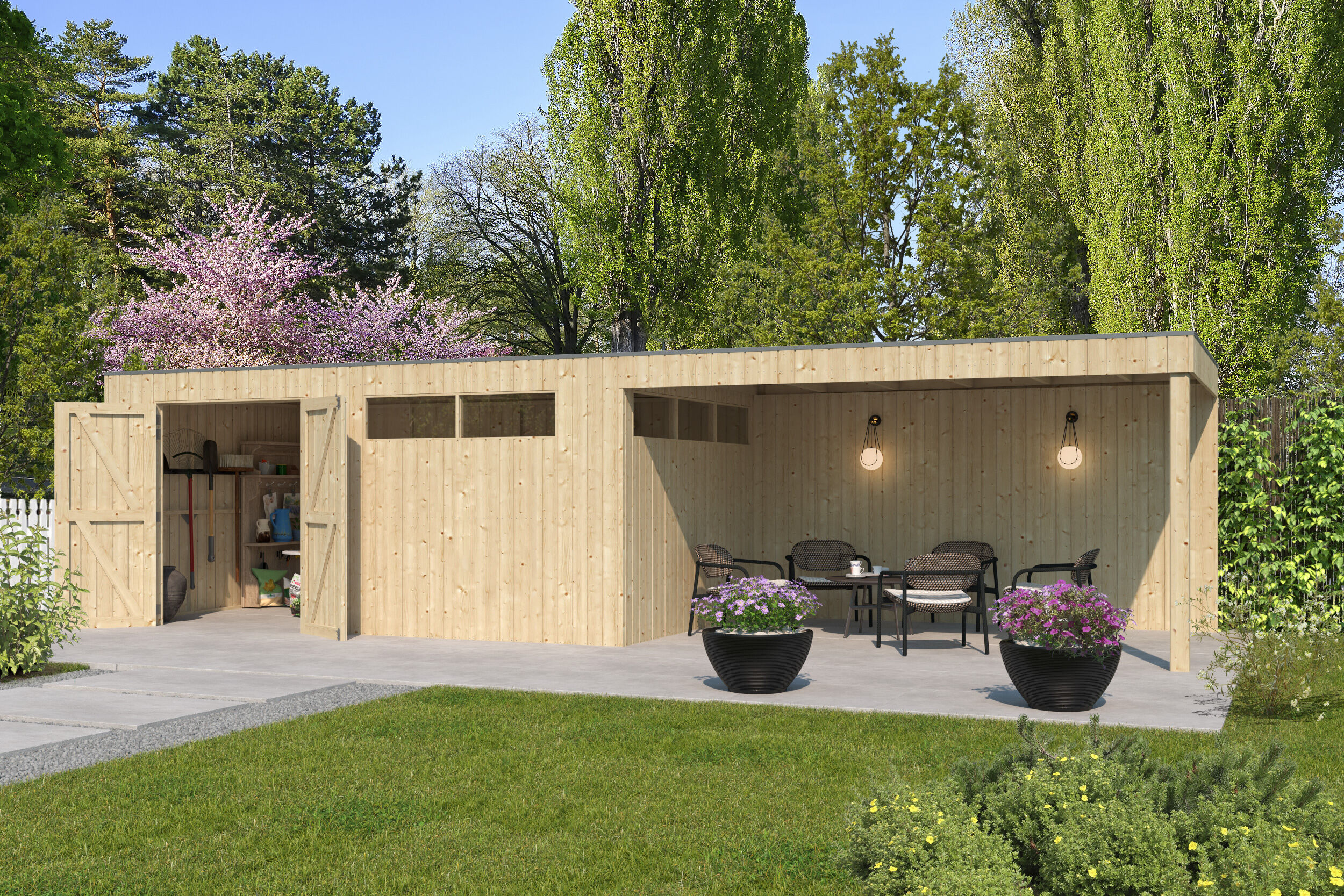 Gartenhaus Modell QBV-Line 14,90 m² + 400 cm Anbau Rabatt: 26 %