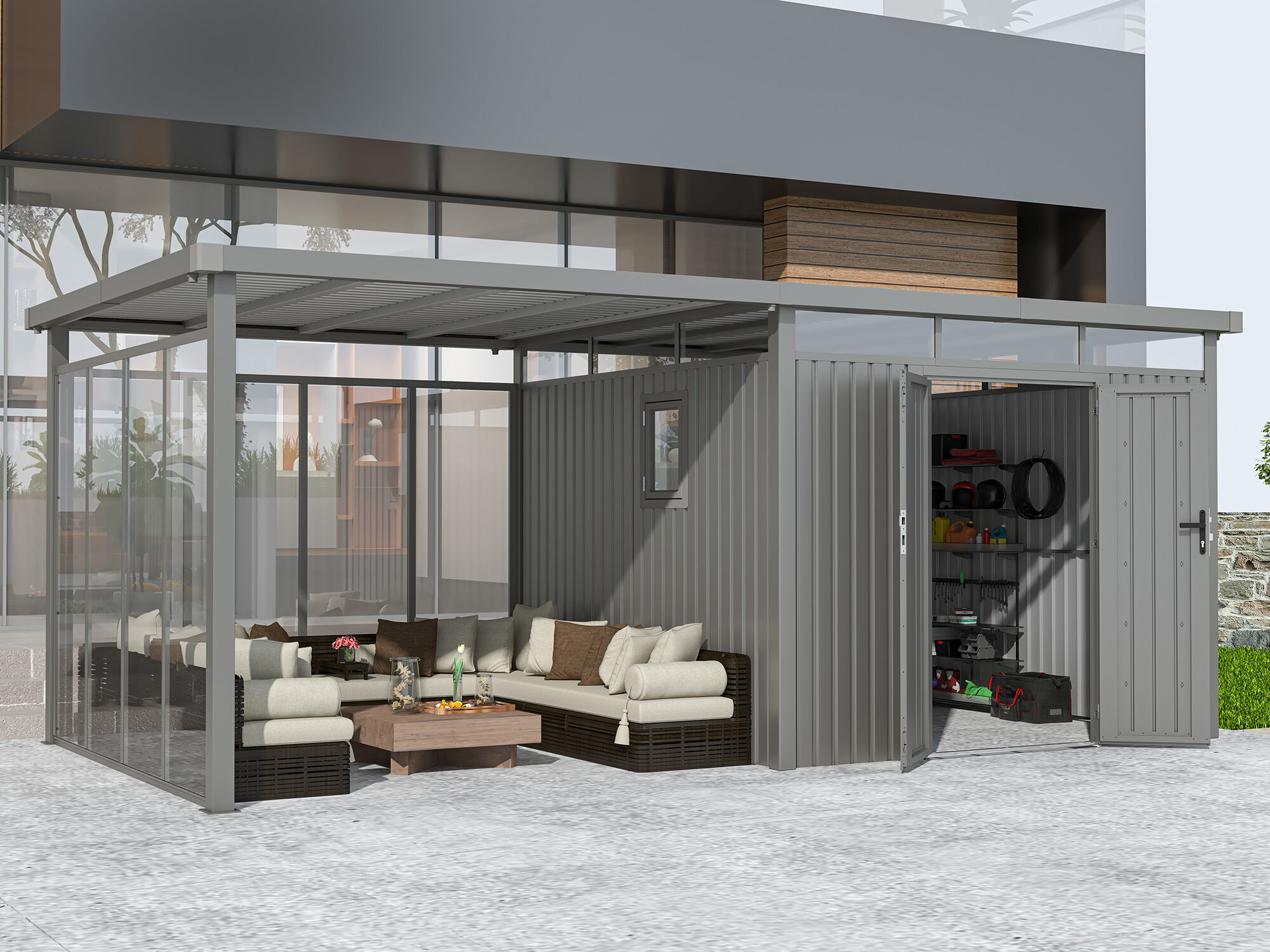 24% Discount! Metall Gerätehaus Modell Style 7,56 m² Spar-Set-5