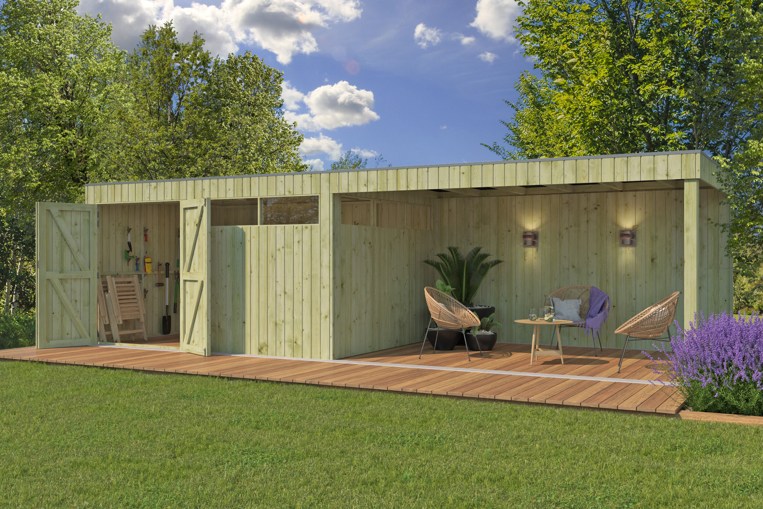 Gartenhaus Modell QBV-Line 11,89 m² + 400 cm Anbau Rabatt: 26 %