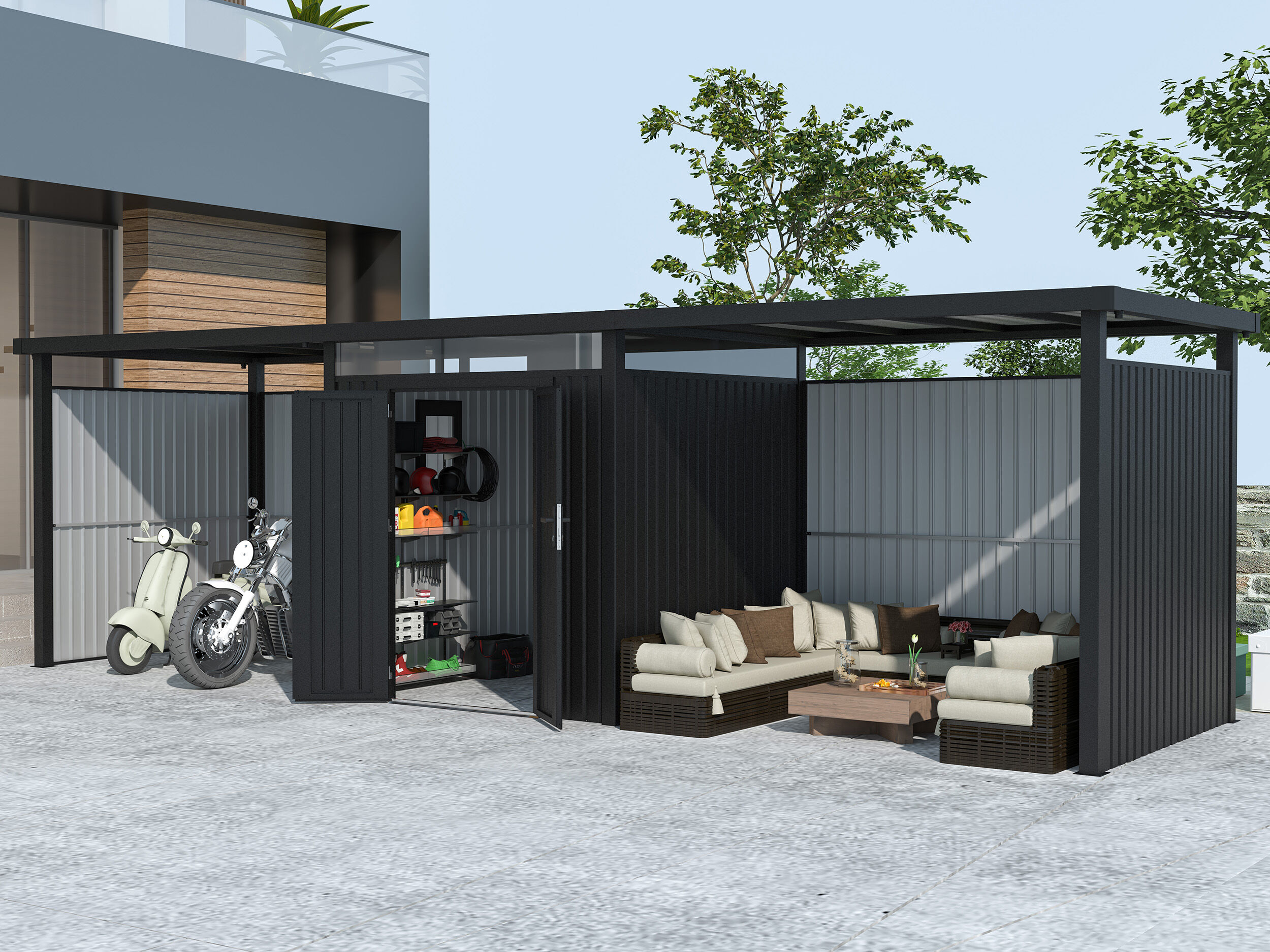 33% reduziert - Metall Gerätehaus Modell Style 4,45 m² Spar-Set 4 6m²