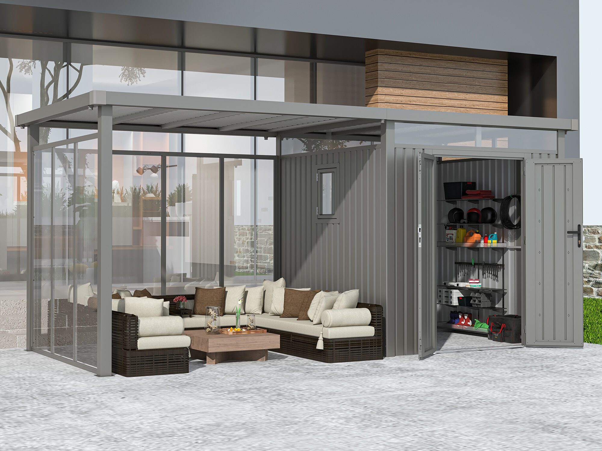 Metall Gerätehaus Modell Style 4,45 m² Spar-Set 5 Rabatt: 24 %