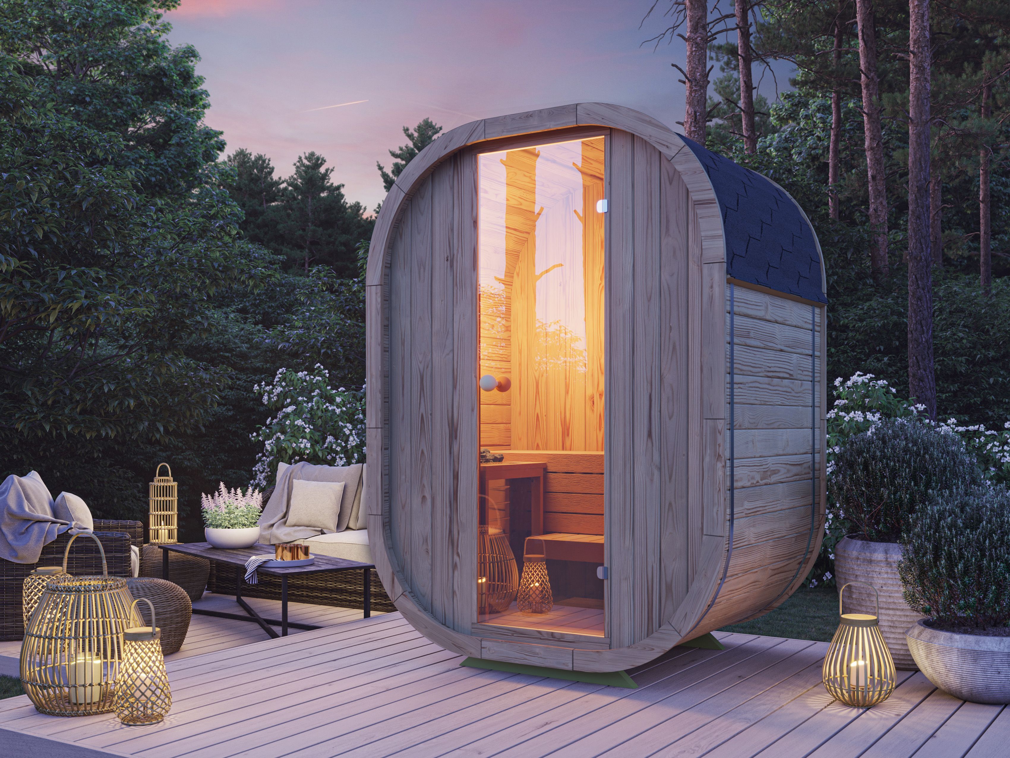 Fjordholz Fass-Sauna Modell Luxe Micro