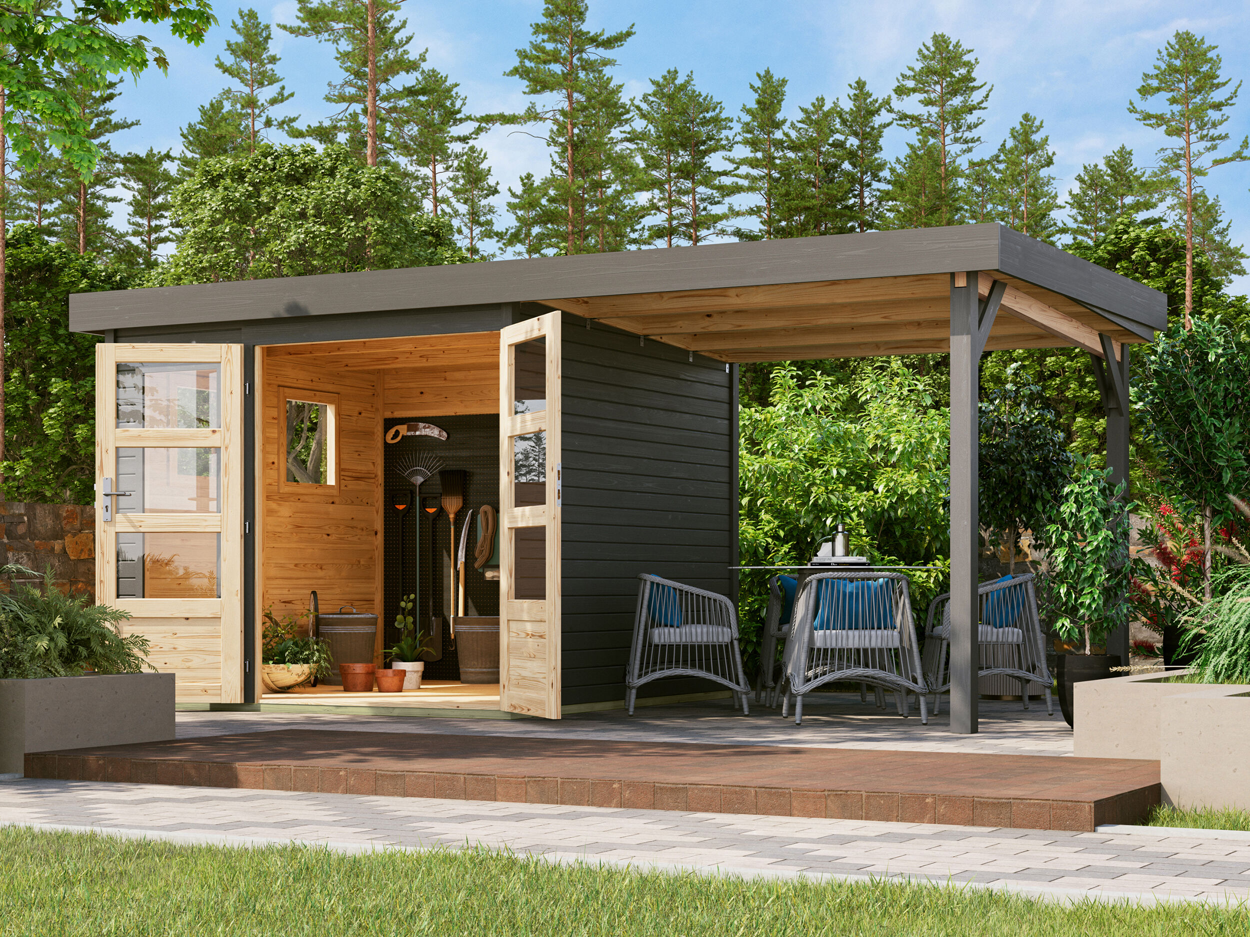 8% Discount! Pultdach Gerätehaus Modell Siiraa 3.5 Sparset