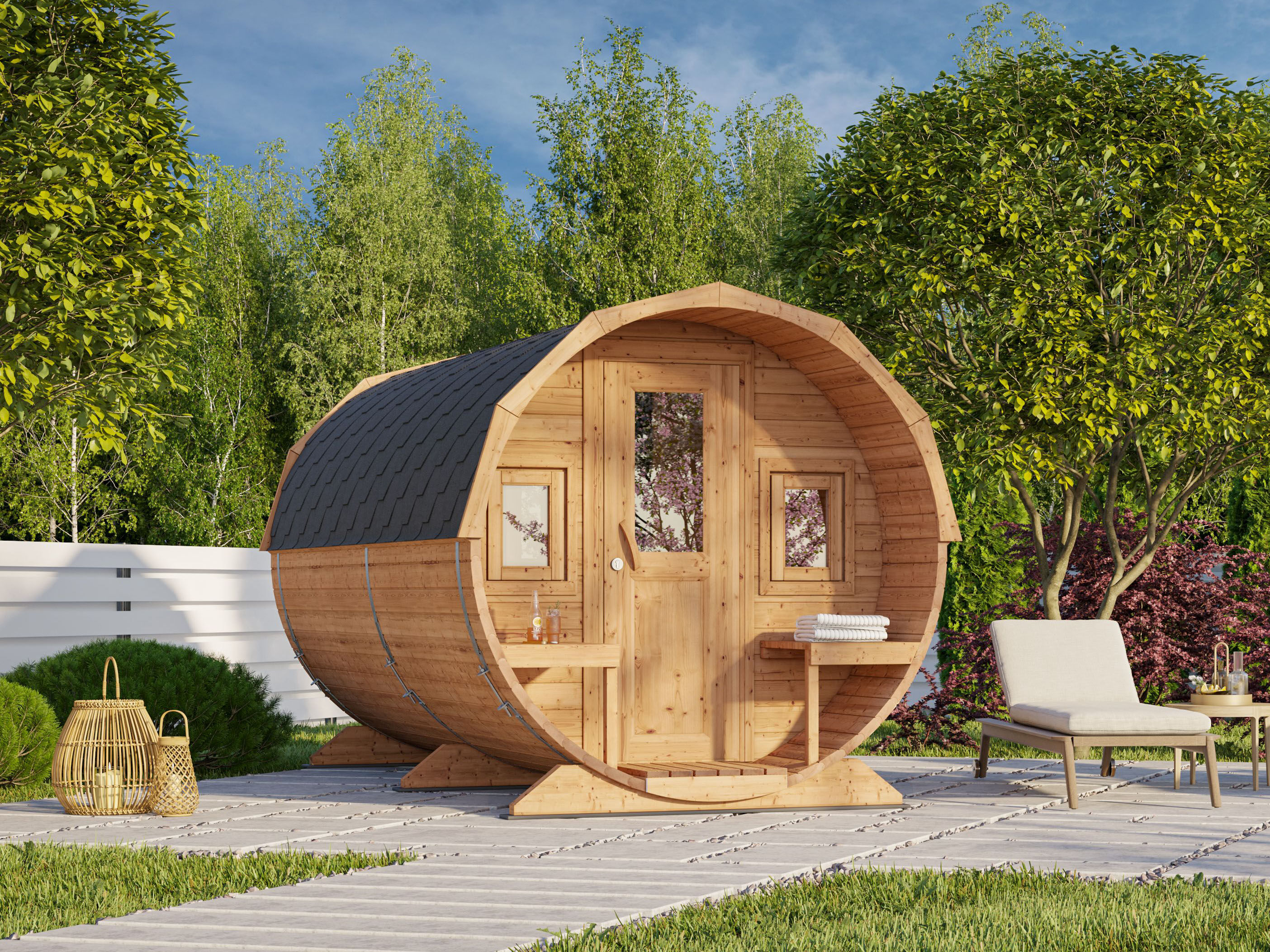 Fjordholz Fass-Sauna Modell Alvin / Thermoholz / o