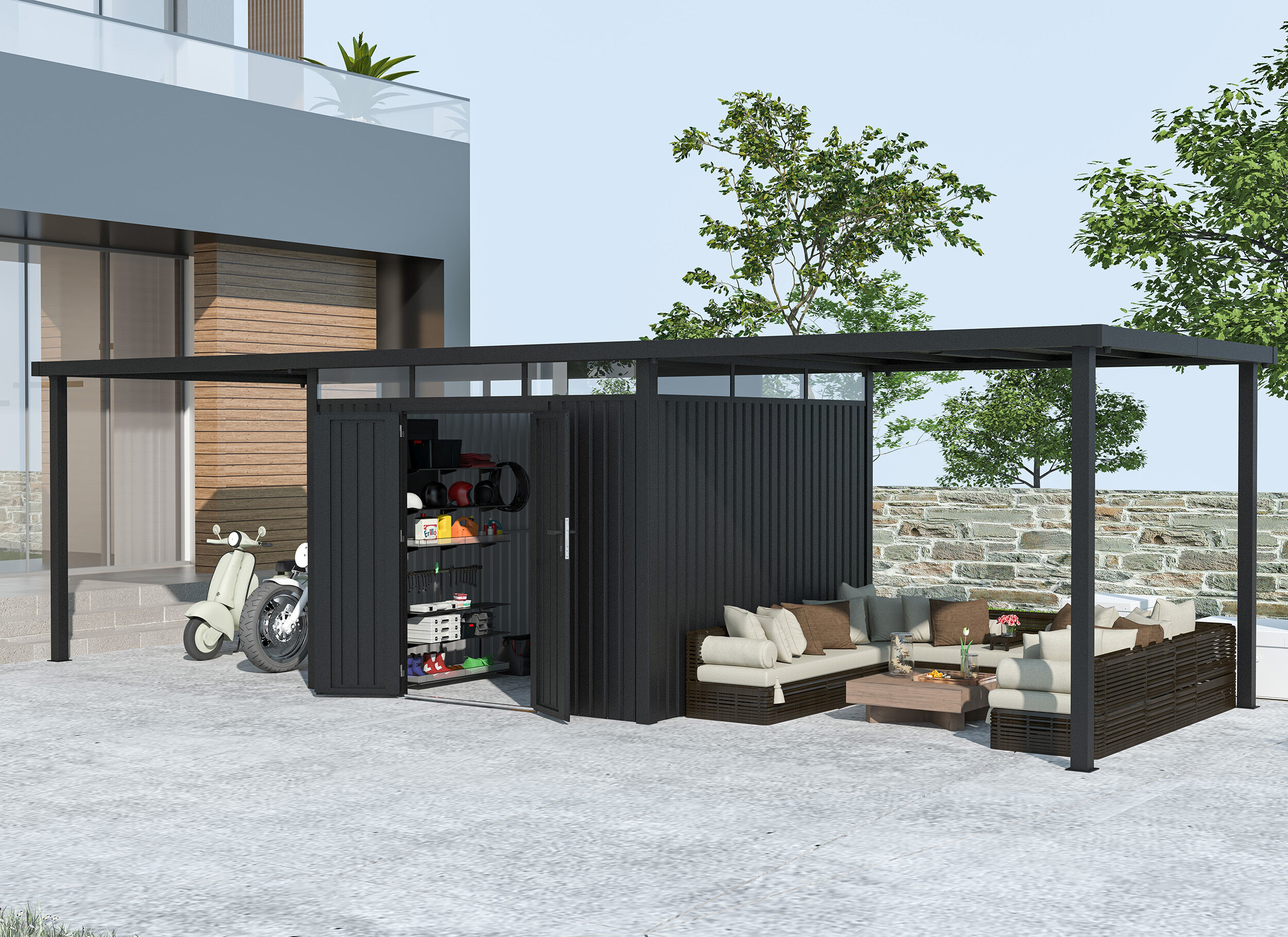 38% reduziert - Metall Gerätehaus Modell Style 7,56 m² Spar-Set-3 8m²