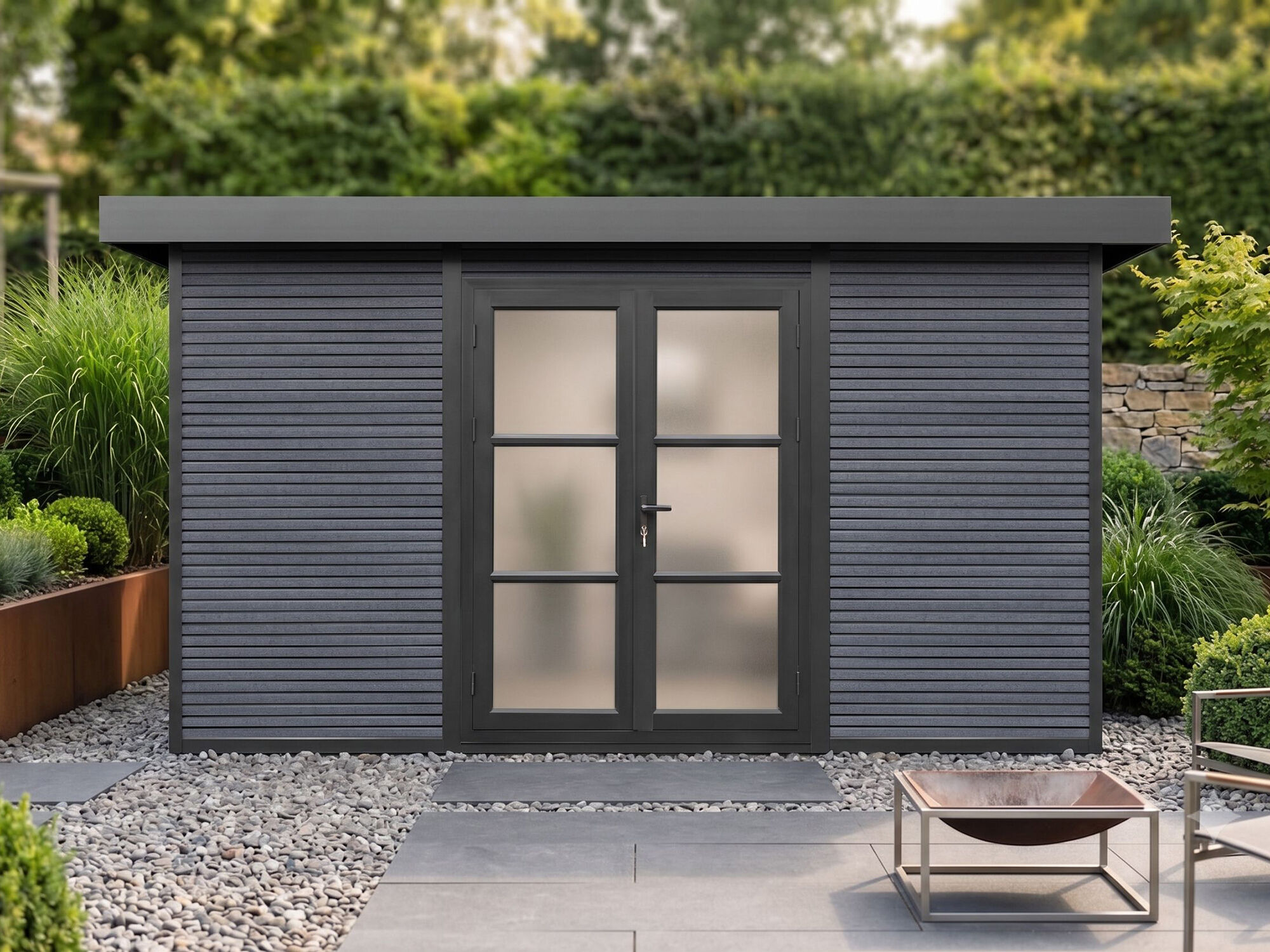 19% Rabatt ✓ WPC Gartenhütte FineLine 12,0 m² Grau | modern 19% Rabatt ✓ WPC Gartenhütte FineLine 12,0 m² Grau | modern