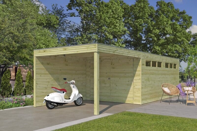 Fjordholz Holzgarage Modell QB-Line 15,30 m² + 300 cm Anbau