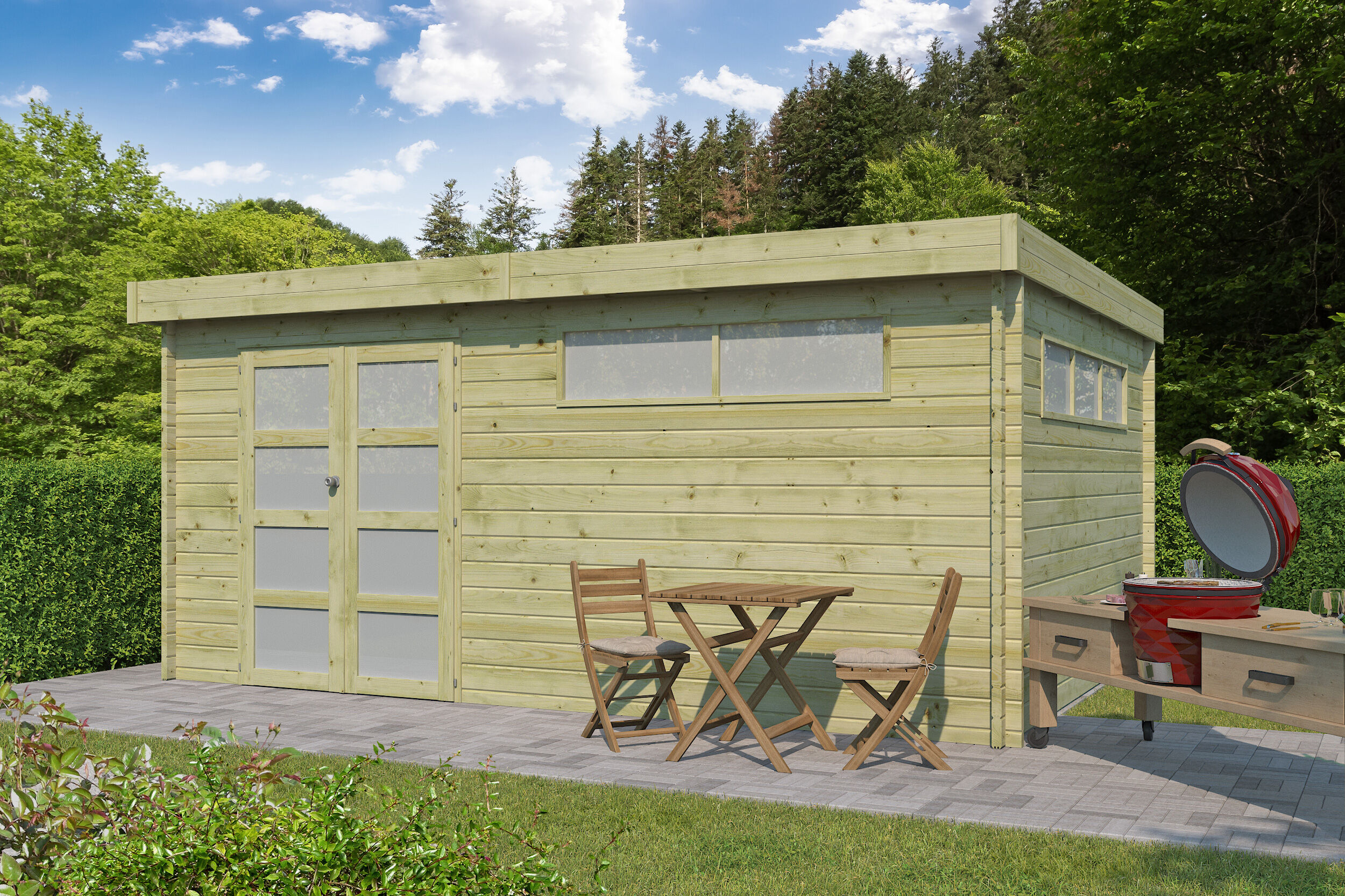 Flachdach Gartenhaus Modell Nelo 44 D
