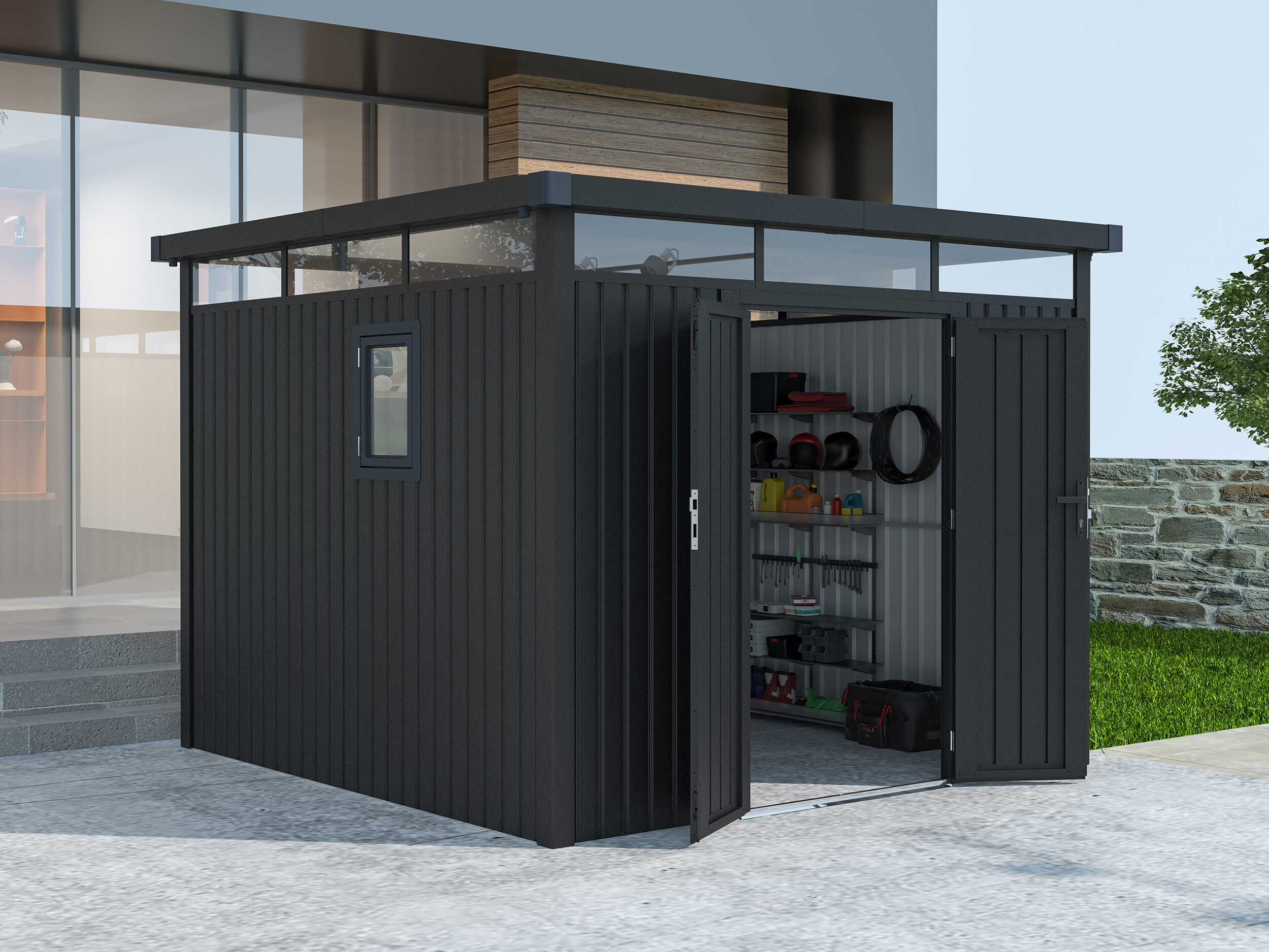 Metall Gerätehaus Modell Style 7,56 m² Anthrazit Rabatt: 32 %