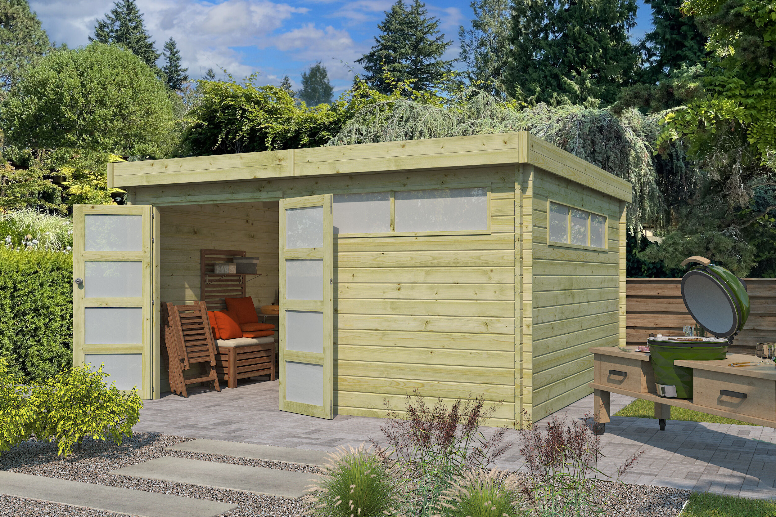 Flachdach Gartenhaus Modell Nelo 44 C Rabatt: 26 %