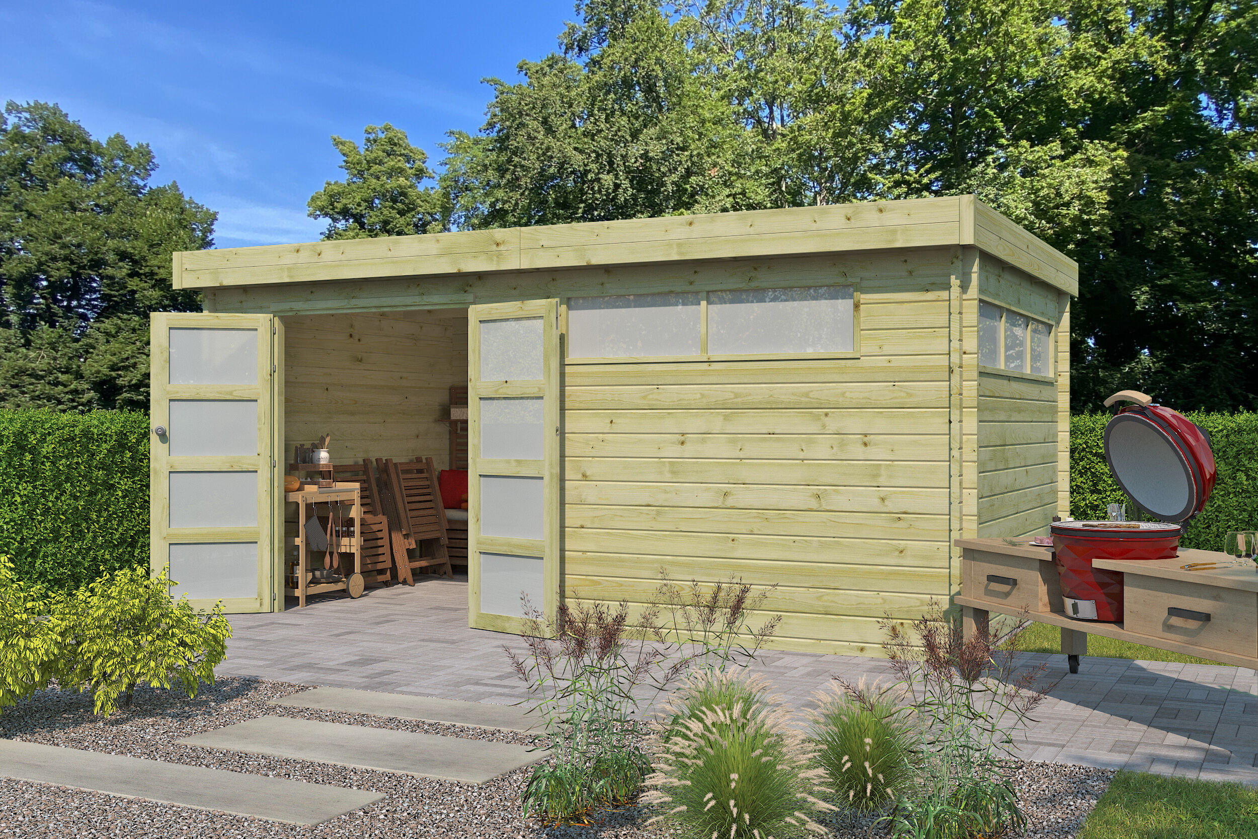 Flachdach Gartenhaus Modell Nelo 44 D Rabatt: 26 %