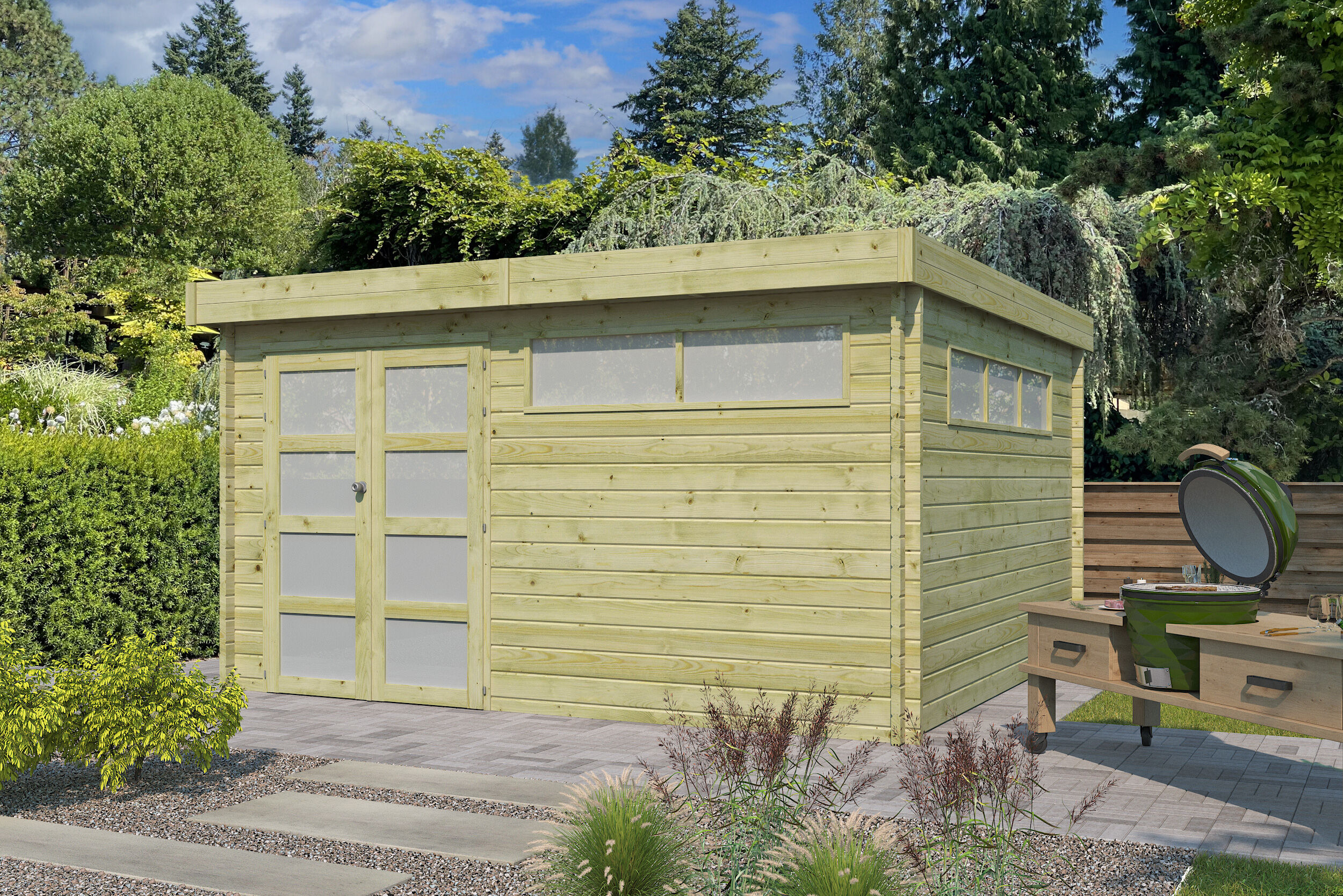 Flachdach Gartenhaus Modell Nelo 44 D