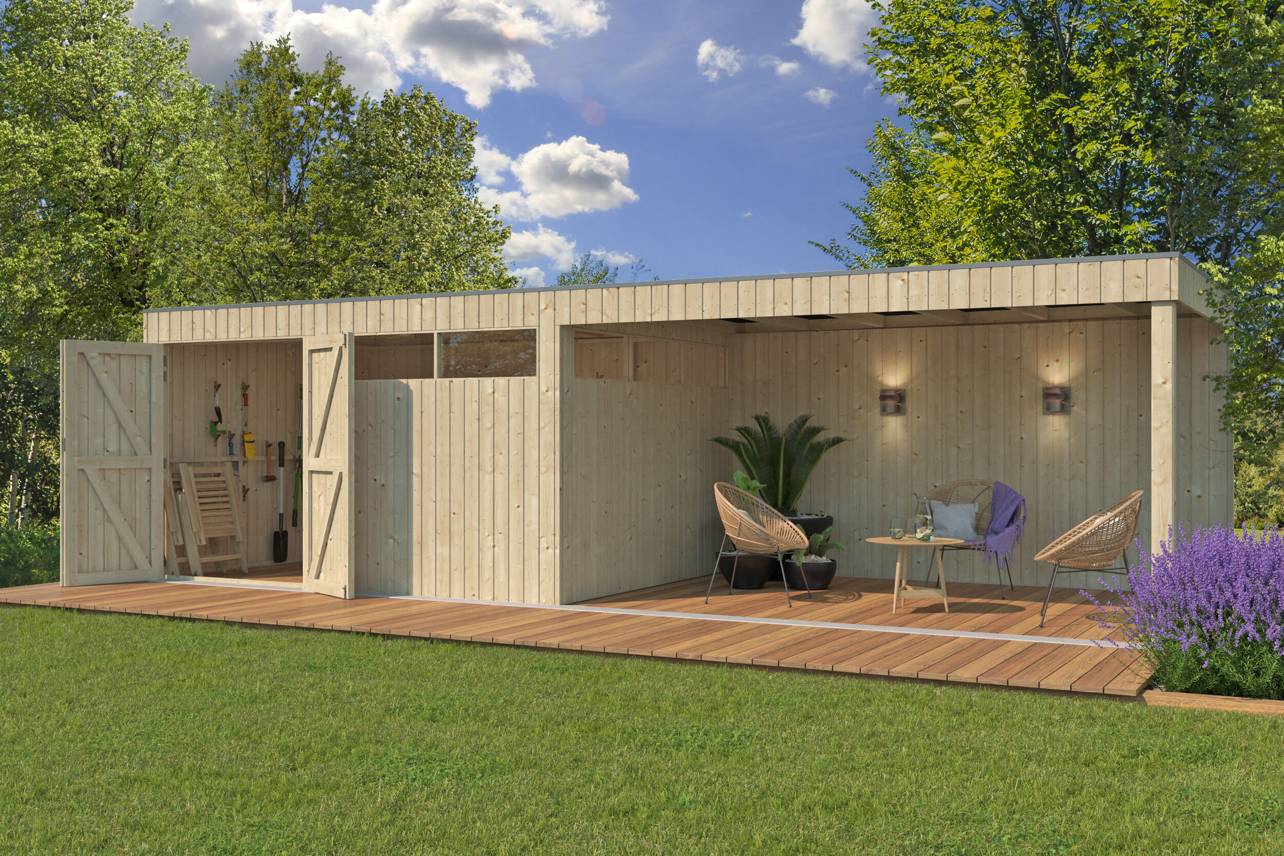 Gartenhaus Modell QBV-Line 11,89 m² + 400 cm Anbau Rabatt: 26 %