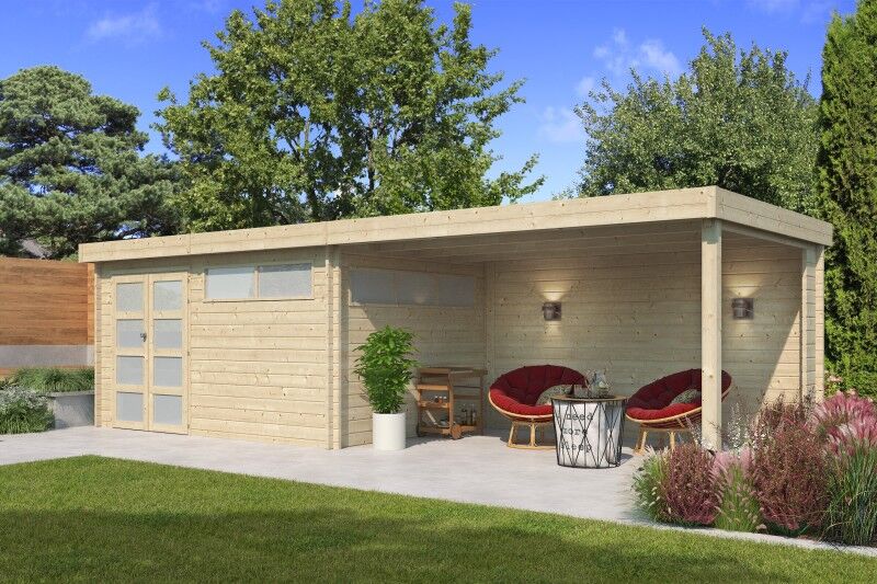 Flachdach Gartenhaus Modell Nelo 44 B mit 400 cm Anbau