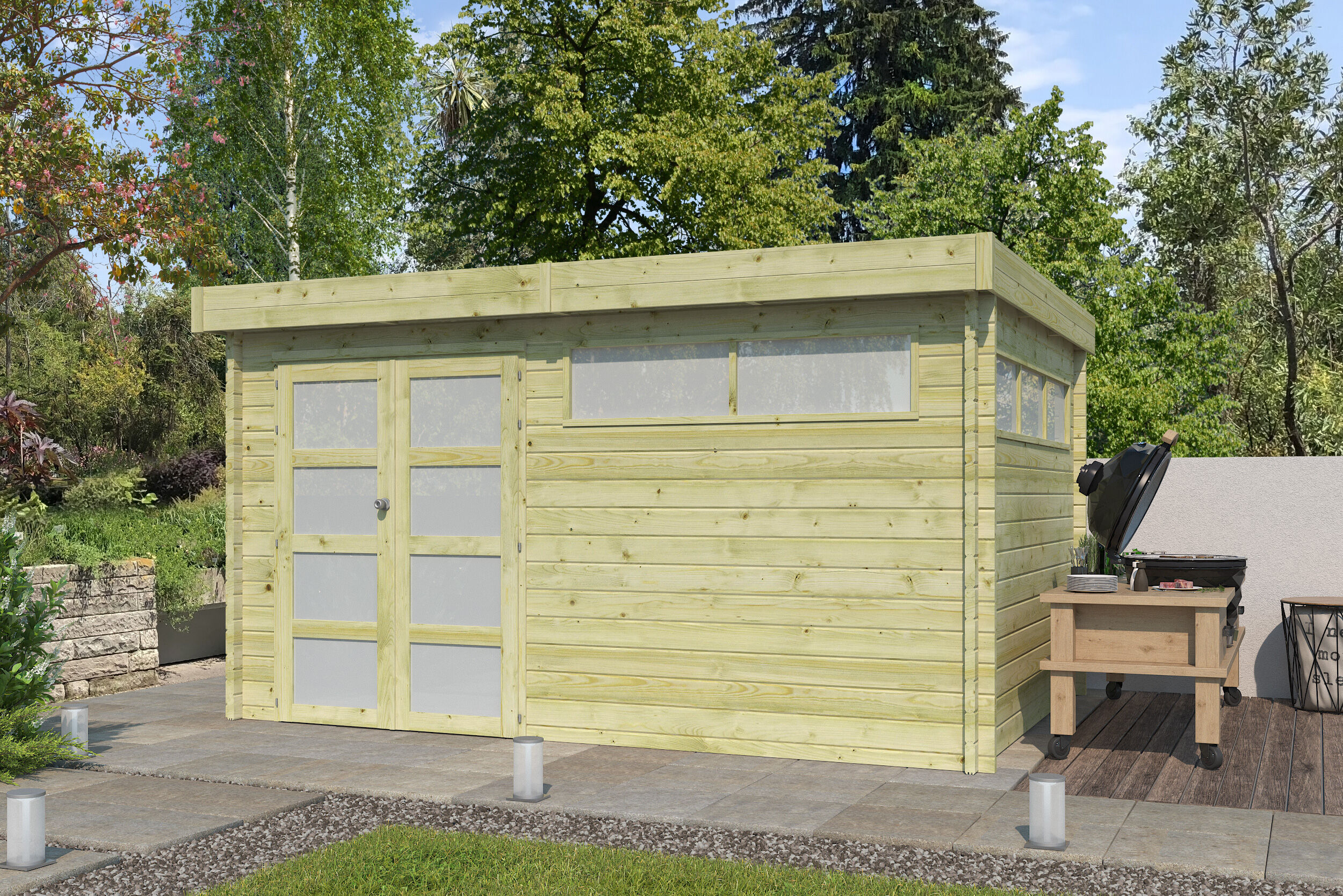 Flachdach Gartenhaus Modell Nelo 44 D