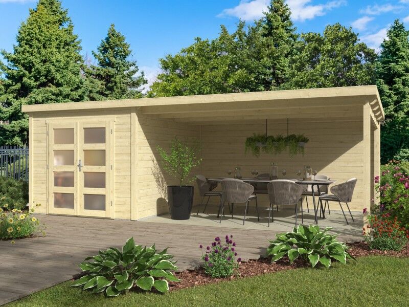 Pultdach Gartenhaus Modell Ella 28-A mit Anbau