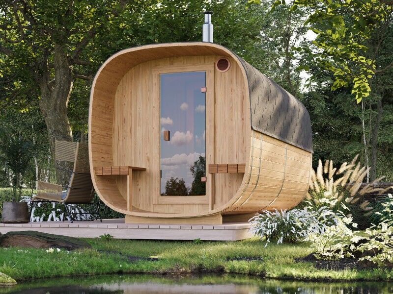 Fjordholz Fass-Sauna Modell Quadro 400 cm 2-Raum
