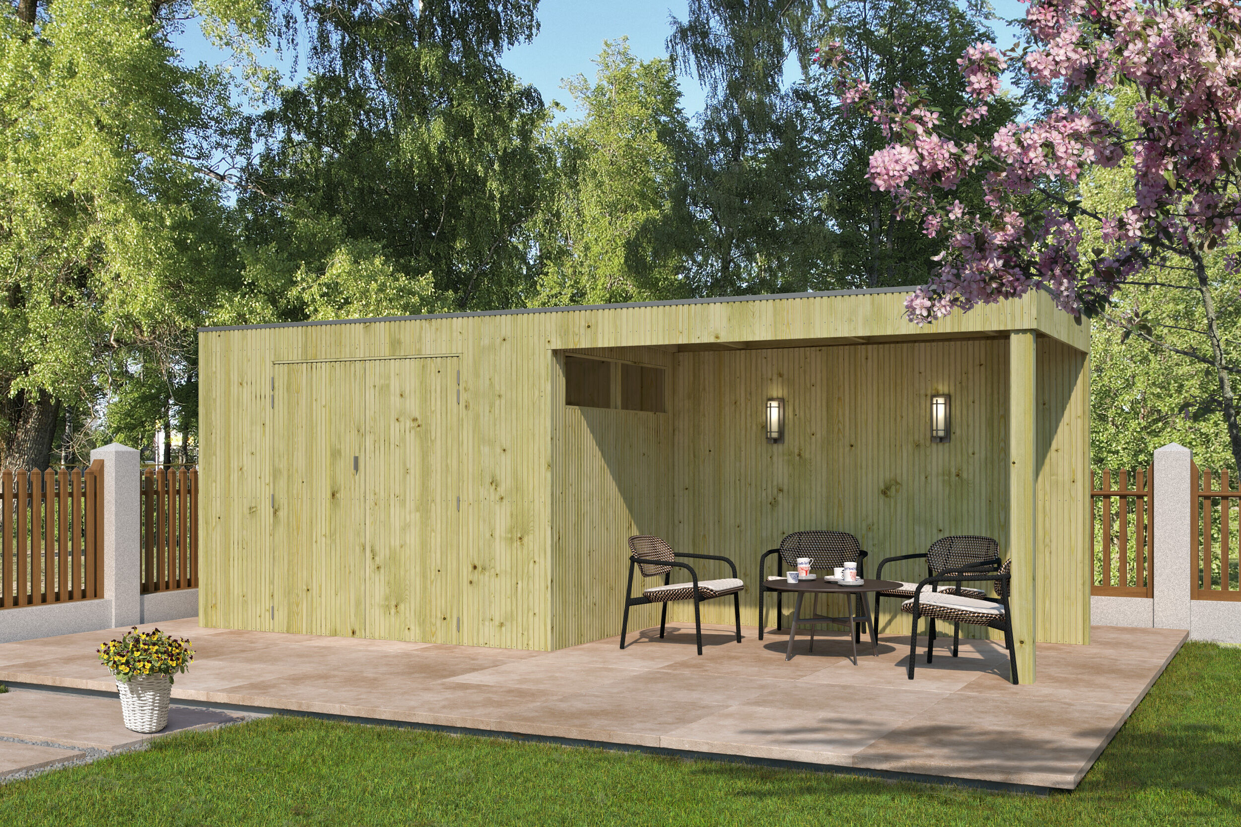 Gartenhaus Modell QBV3-Line 14,90 m² + 400 cm Anba