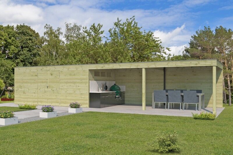 Gartenhaus Modell QB-Line 15,30 m² + 600 cm Anbau