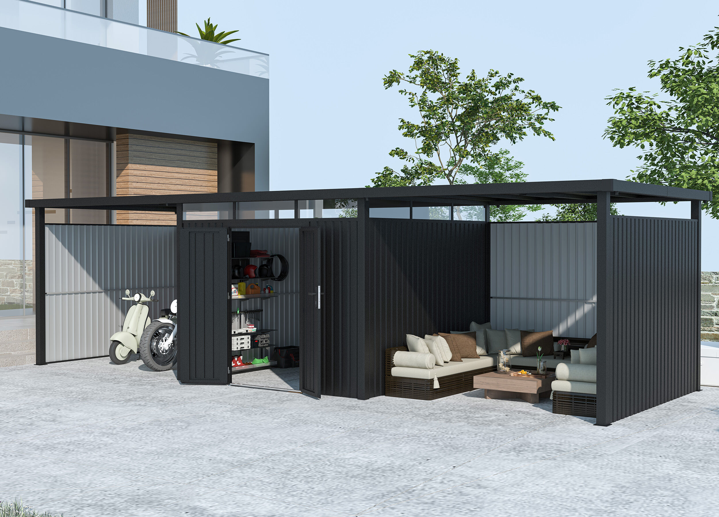 37% reduziert - Metall Gerätehaus Modell Style 7,56 m² Spar-Set-4 8m²