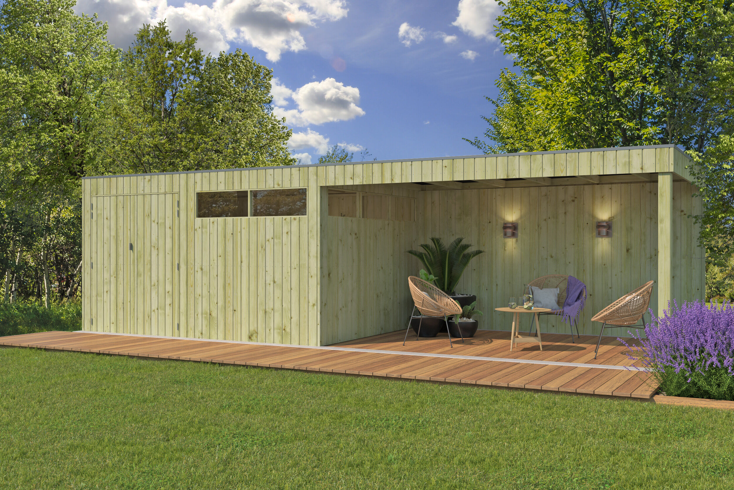 Gartenhaus Modell QBV3-Line 14,90 m² + 400 cm Anba