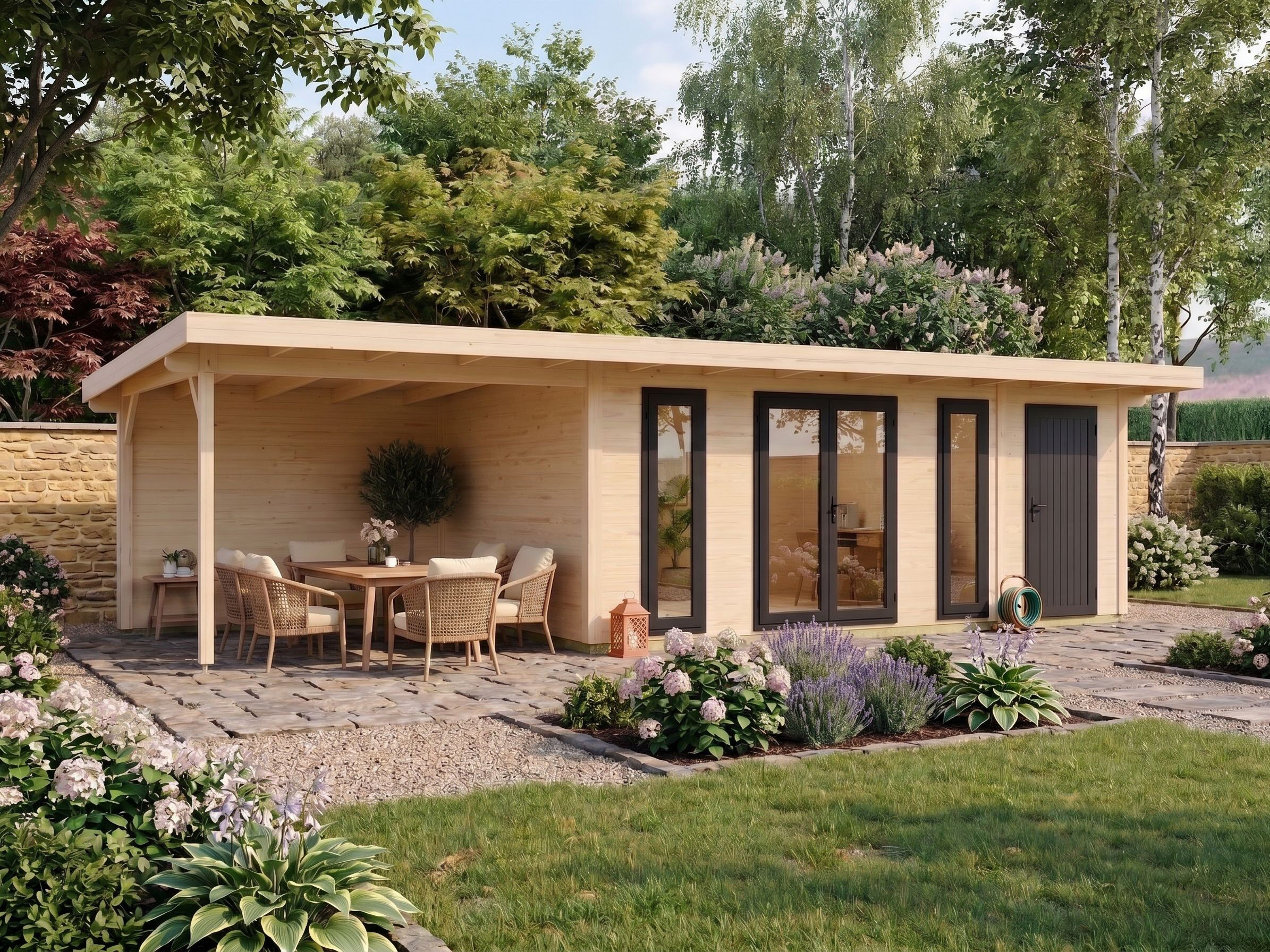Fjordholz 2-Raum Gartenhaus Modell Alu Line 44-G