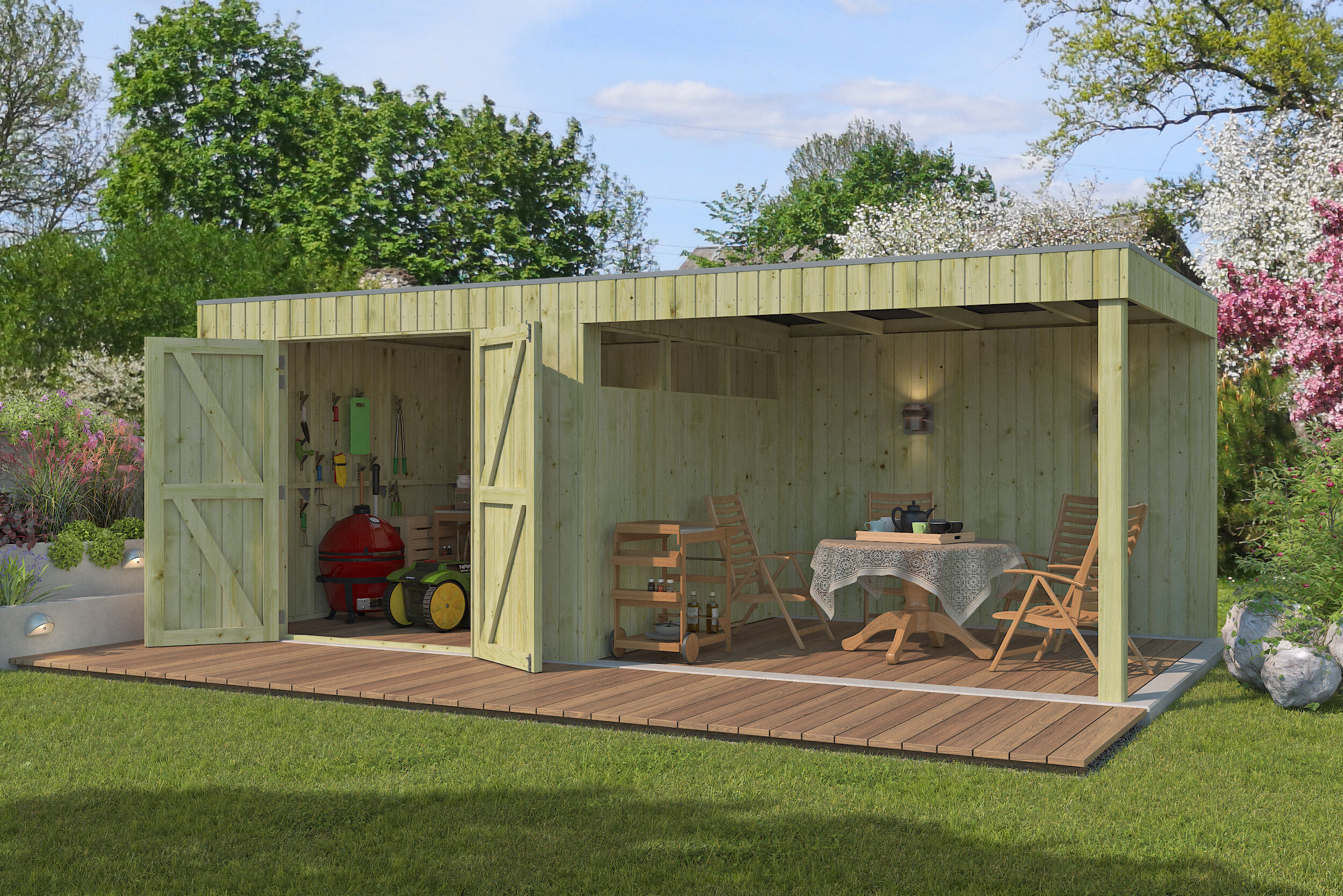 Gartenhaus Modell QBV-Line 8,88 m² + 300 cm Anbau Rabatt: 26 %