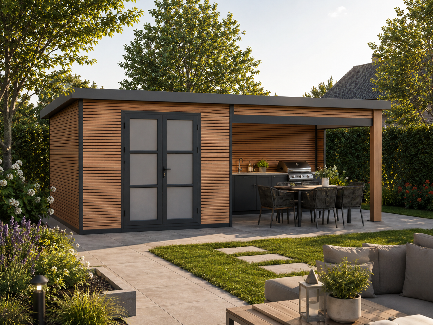 26% Rabatt ! WPC Gartenhaus mit Lounge Modell FineLine 16,90 m²