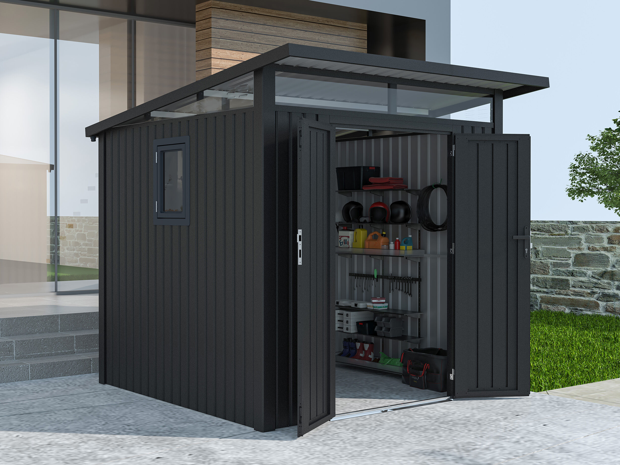 31% reduziert - Metall Gerätehaus Modell Skylight 4,45 m² Anthrazi 31% reduziert - Metall Gerätehaus Modell Skylight 4,45 m² Anthrazi