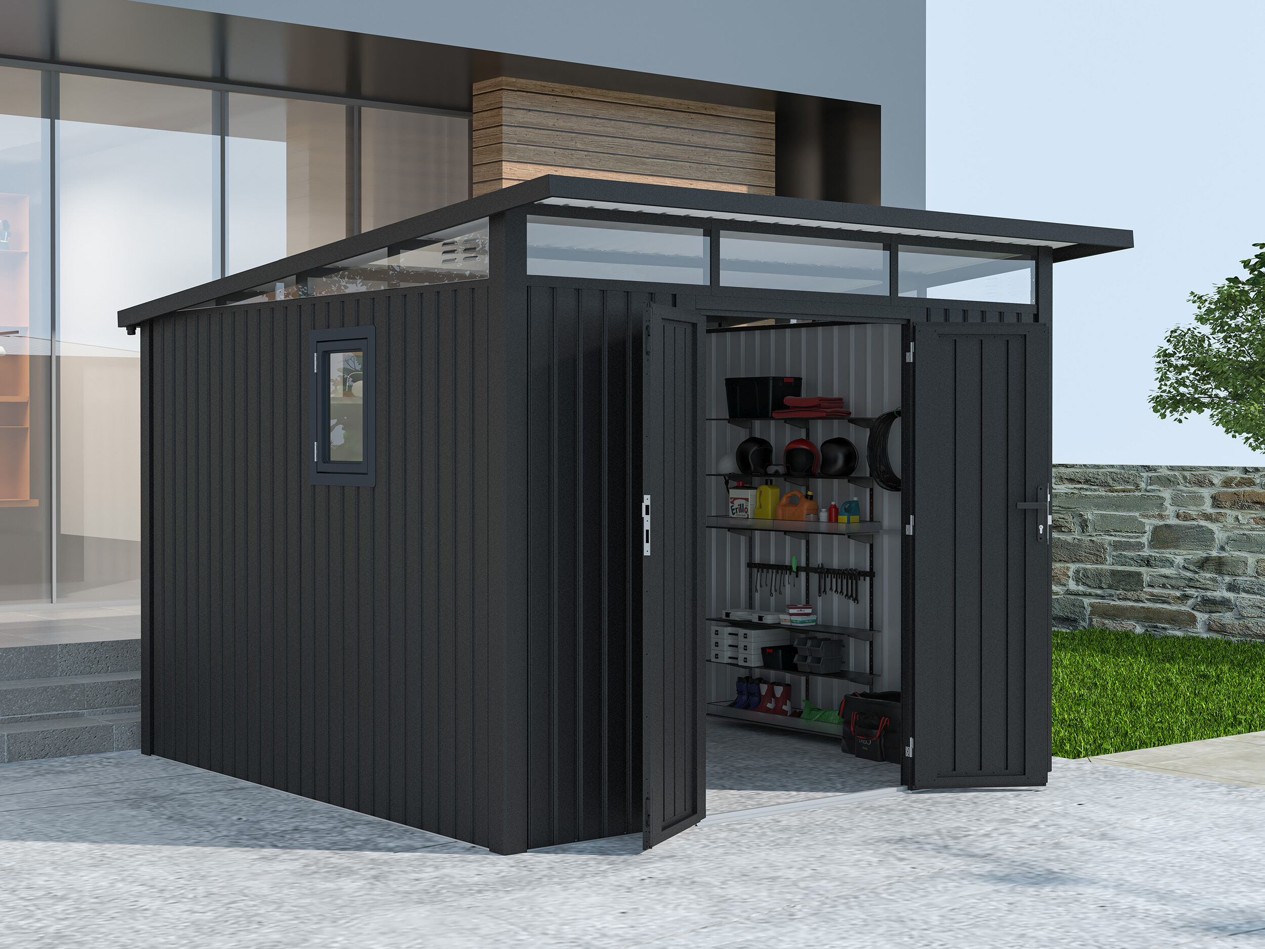 26% Discount! Metall Gerätehaus Modell Skylight 7,56 m² Anthrazi