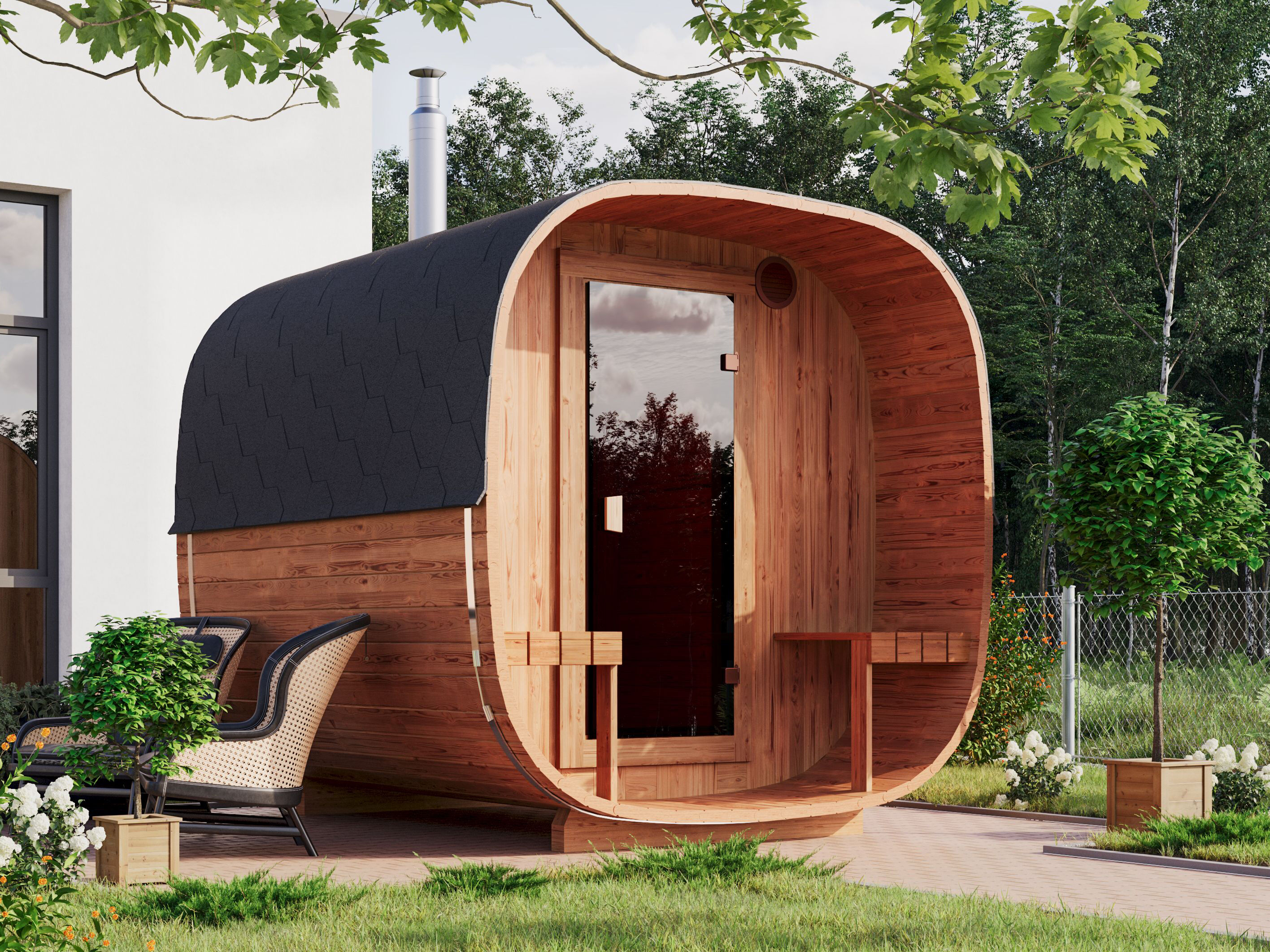 Fjordholz Fass-Sauna Modell Quadro 170 cm
