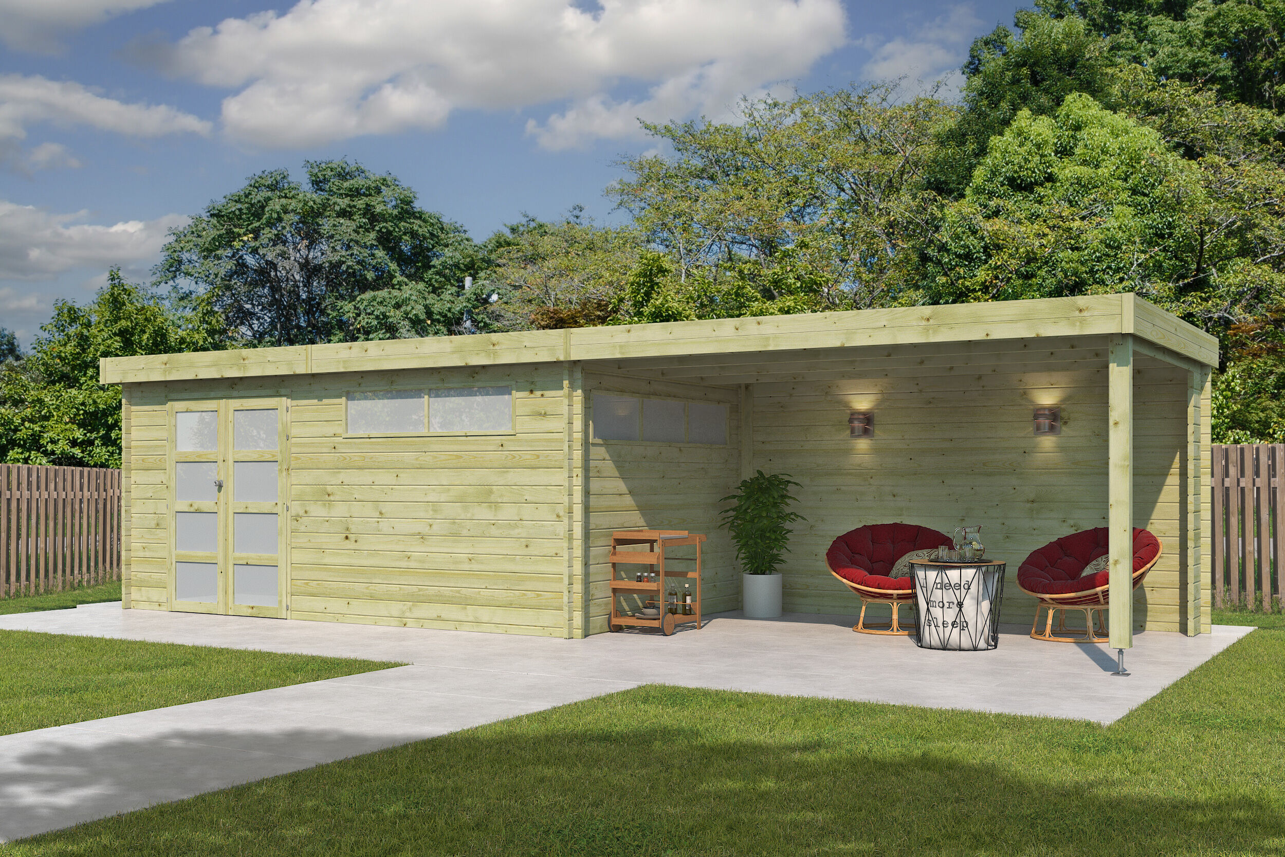 Flachdach Gartenhaus Modell Nelo 44 E mit 400 cm A