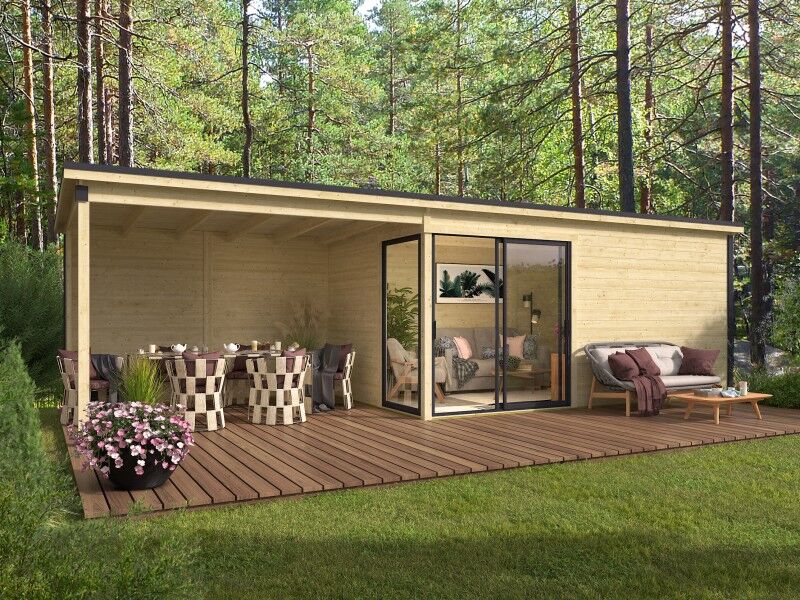 Fjordholz Gartenhaus Modell Amrum-4 mit Anbau