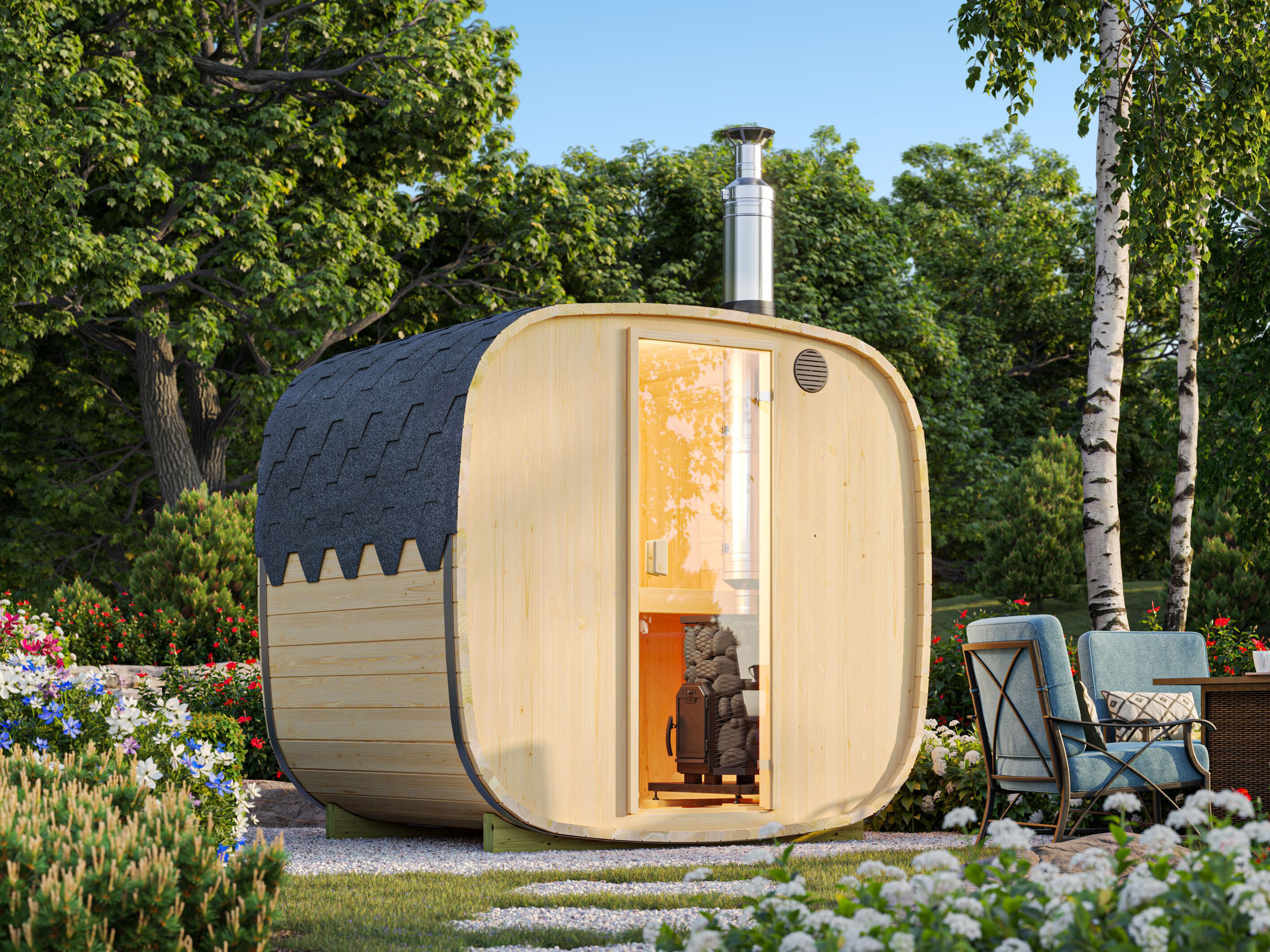 Fjordholz Fass-Sauna Modell Quadro 170 cm