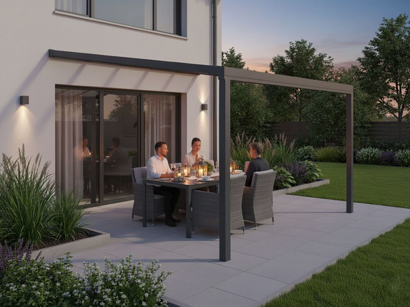 44% reduziert - Alu Terrassenüberdachung Modell PolyLine 305 x 300