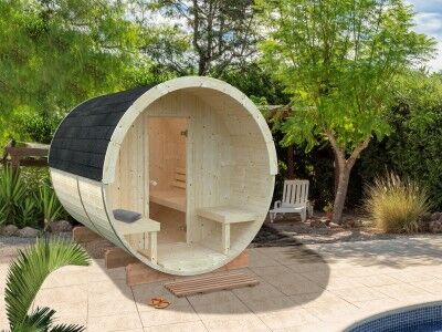 Palmako Fass-Sauna Modell Anita 1,3 + 0,7 m²