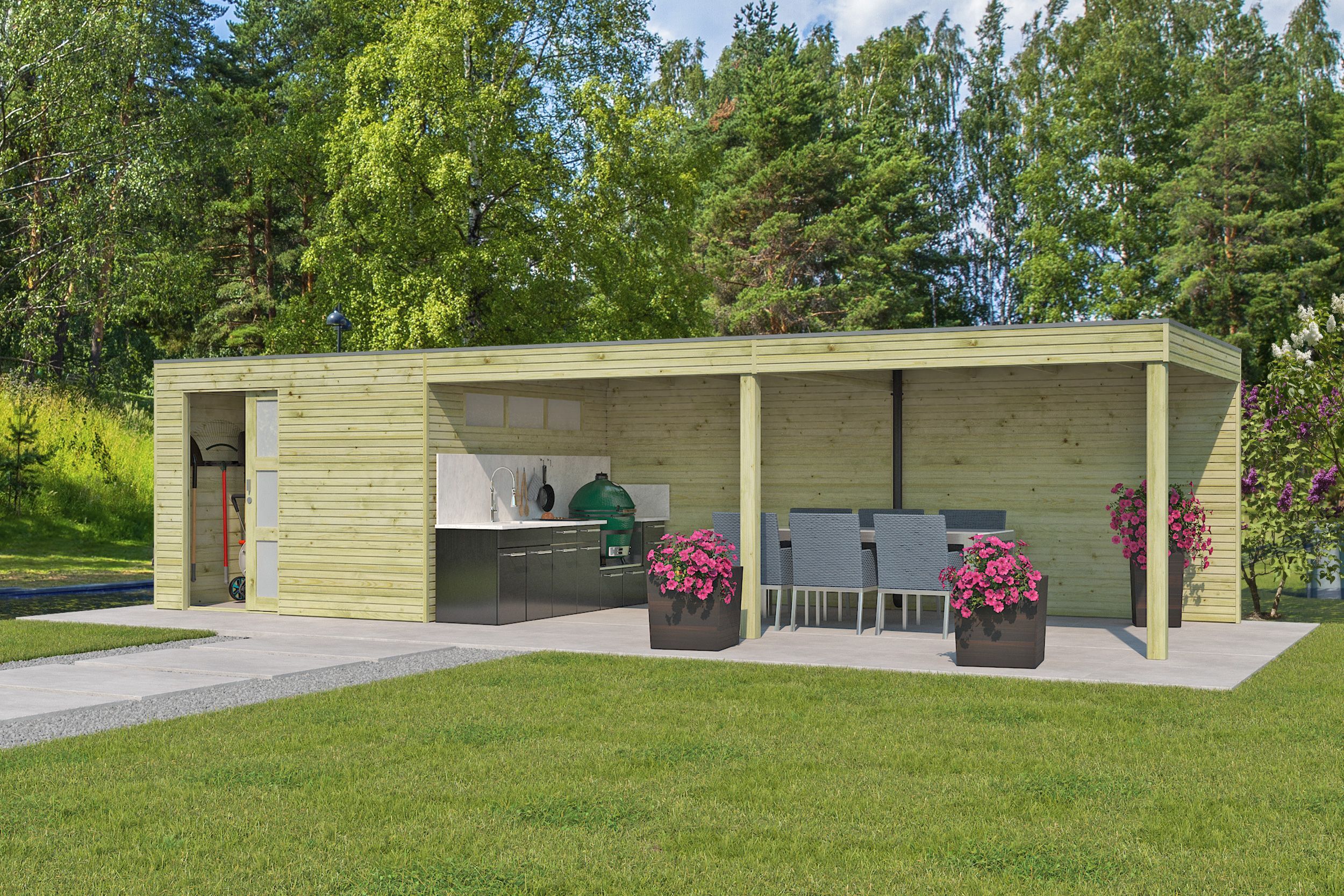 Gartenhaus Modell QBS-Line 9,00 m² + 600 cm Anbau Rabatt: 26 %