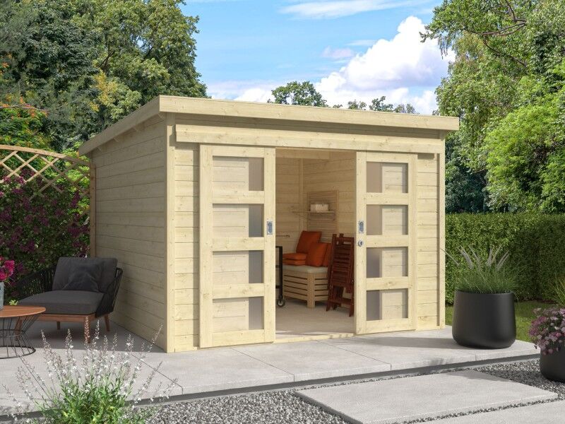 Pultdach Gartenhaus Modell Ella 28-C mit Schiebetür