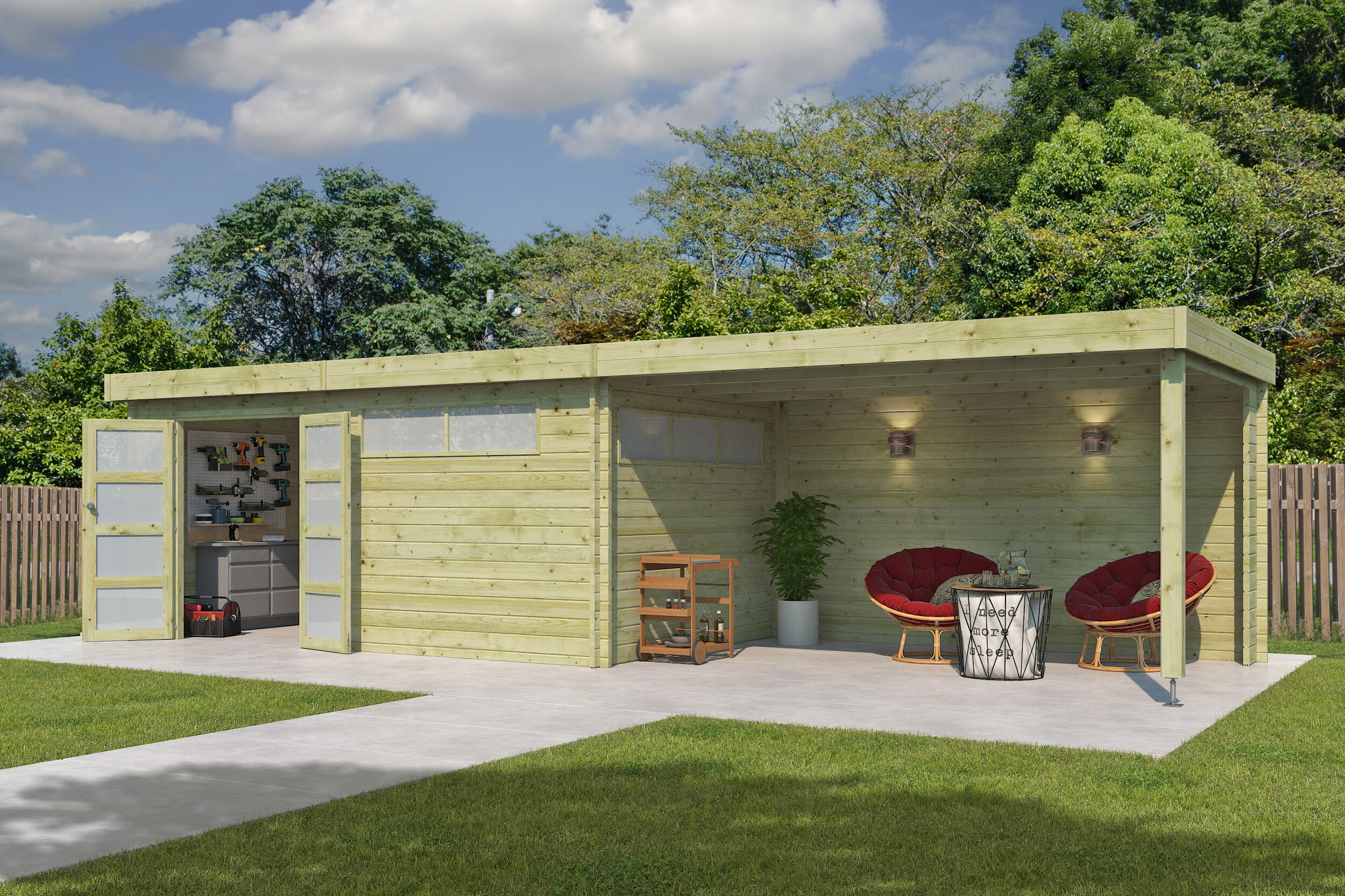 Flachdach Gartenhaus Modell Nelo 44 D mit 400 cm A Rabatt: 26 %