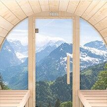 Glas- Vorderwand mit Tür für Fass- Sauna Modell Quadro