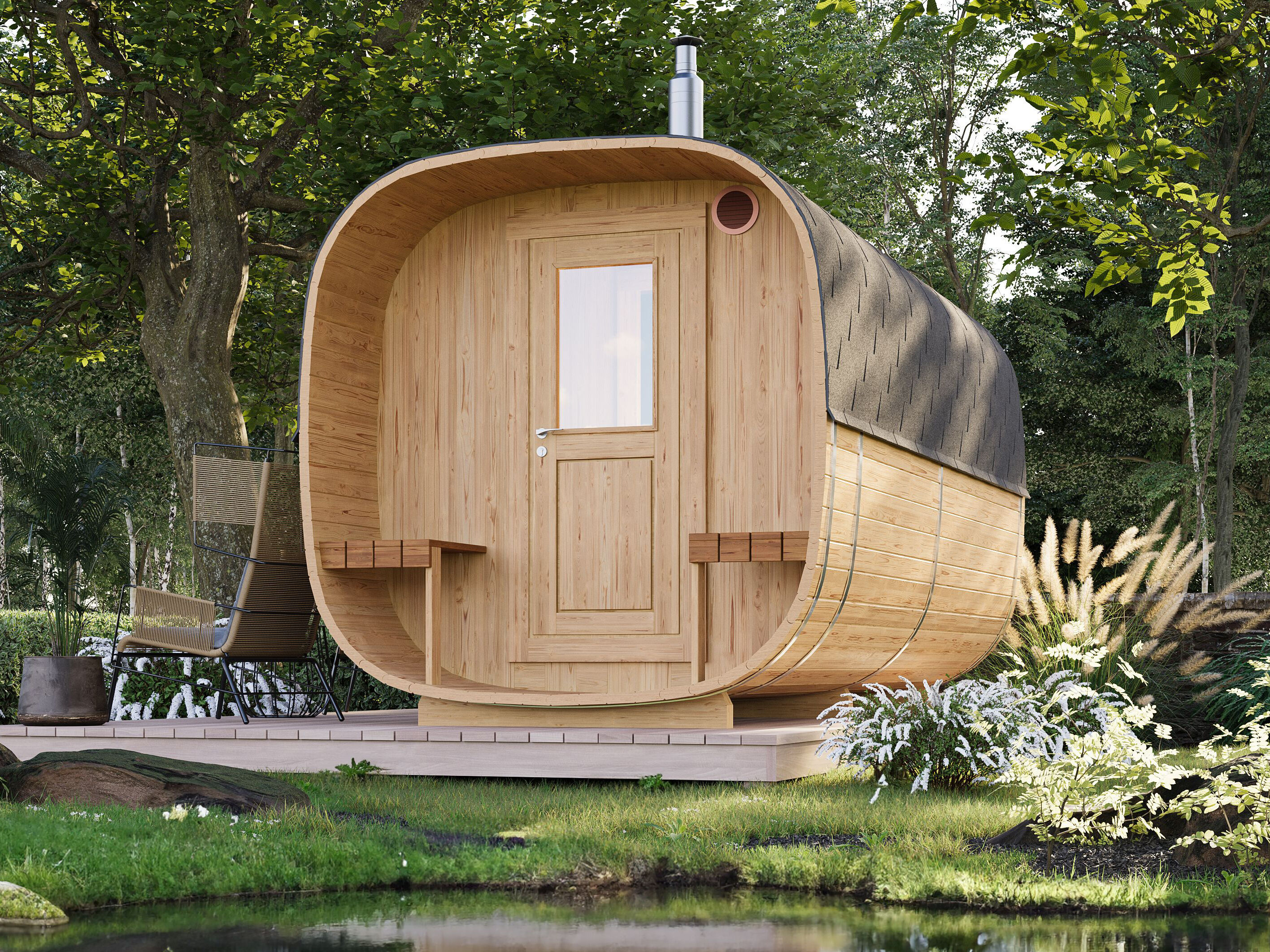Fjordholz Fass-Sauna Modell Quadro 300 cm 2-Raum