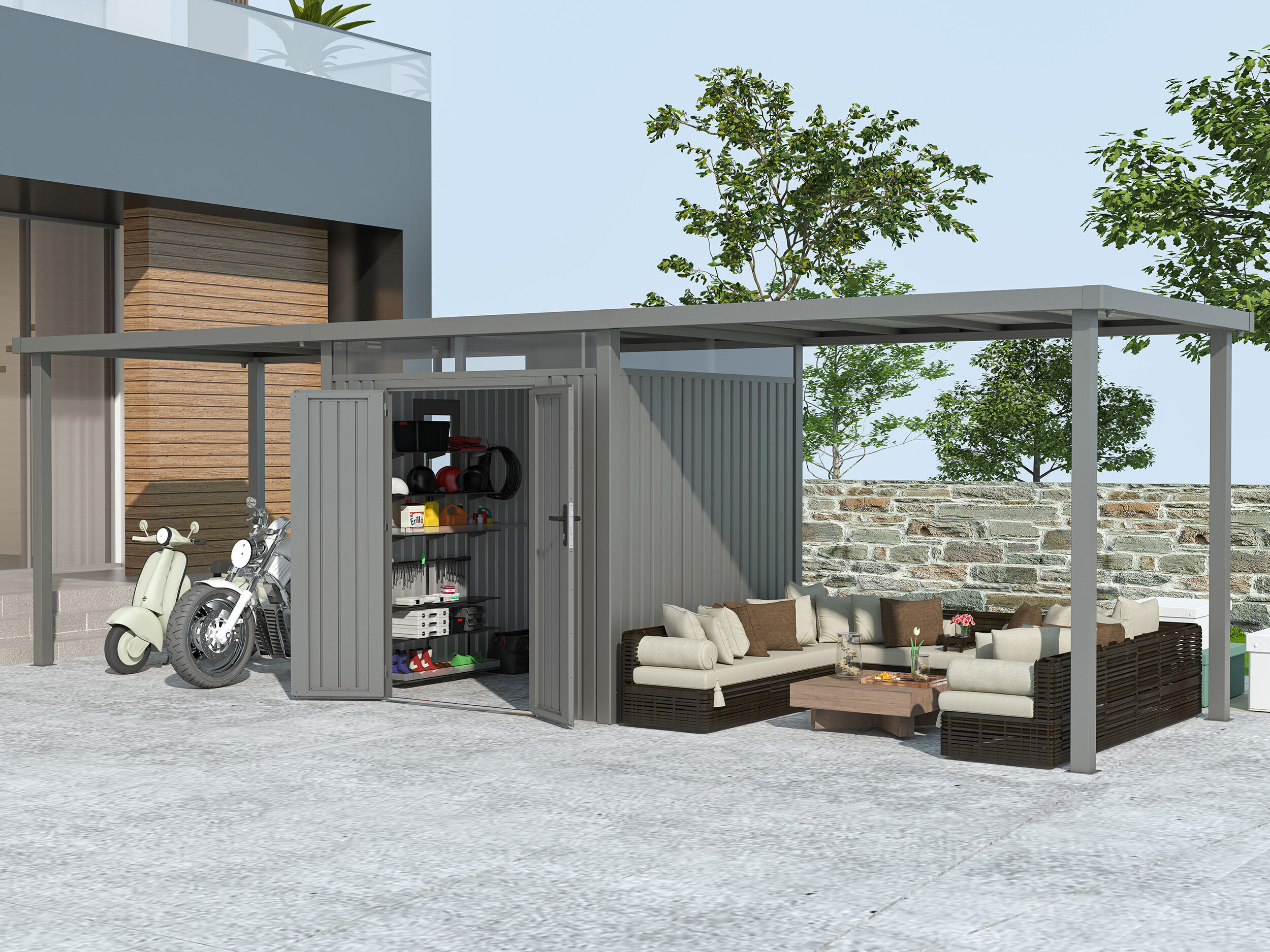 Metall Gerätehaus Modell Style 4,45 m² Spar-Set 3 Rabatt: 24 %