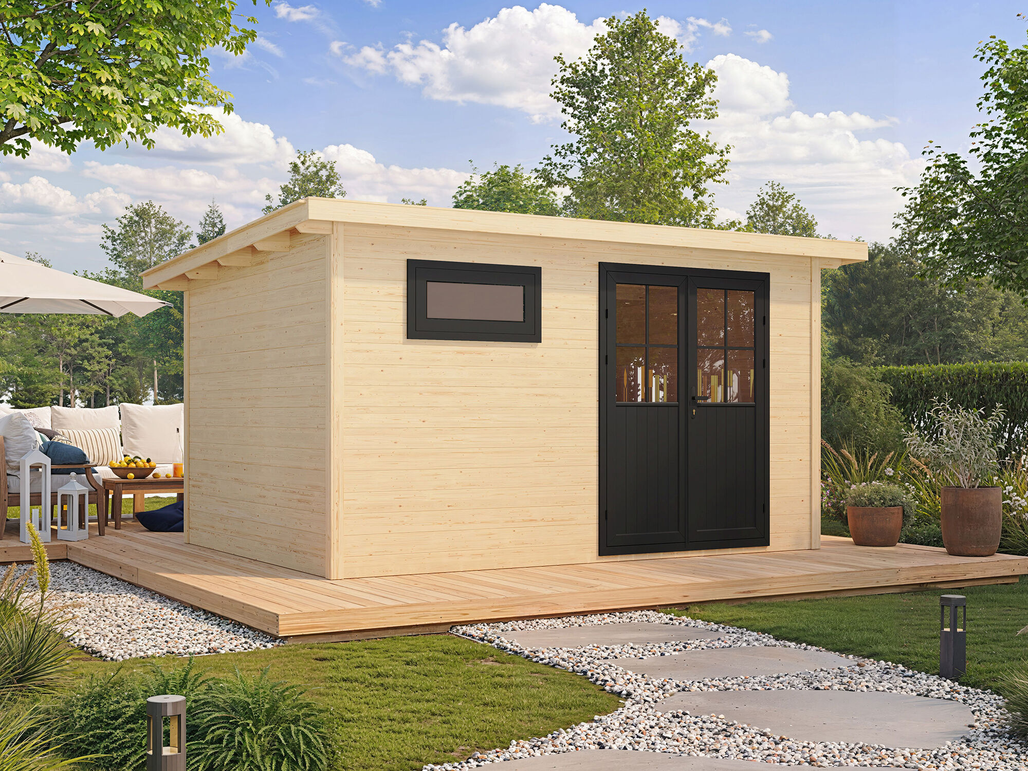 26% billiger ! Fjordholz Gartenhaus Modell Alu Line 28-D