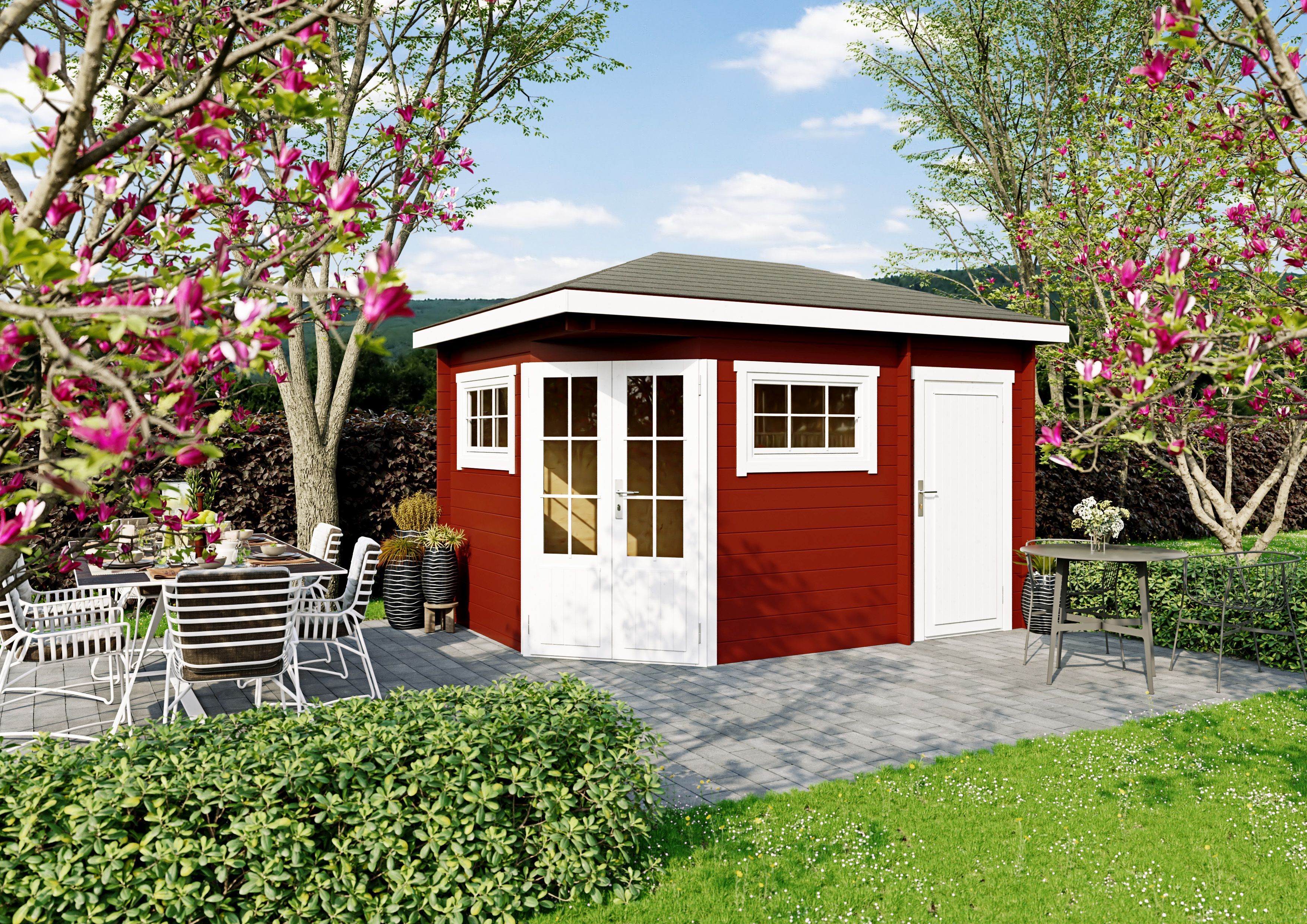 Fjordholz 5-Eck Gartenhaus Modell Evelyn 2D| Rabatt: 26%|4x4m