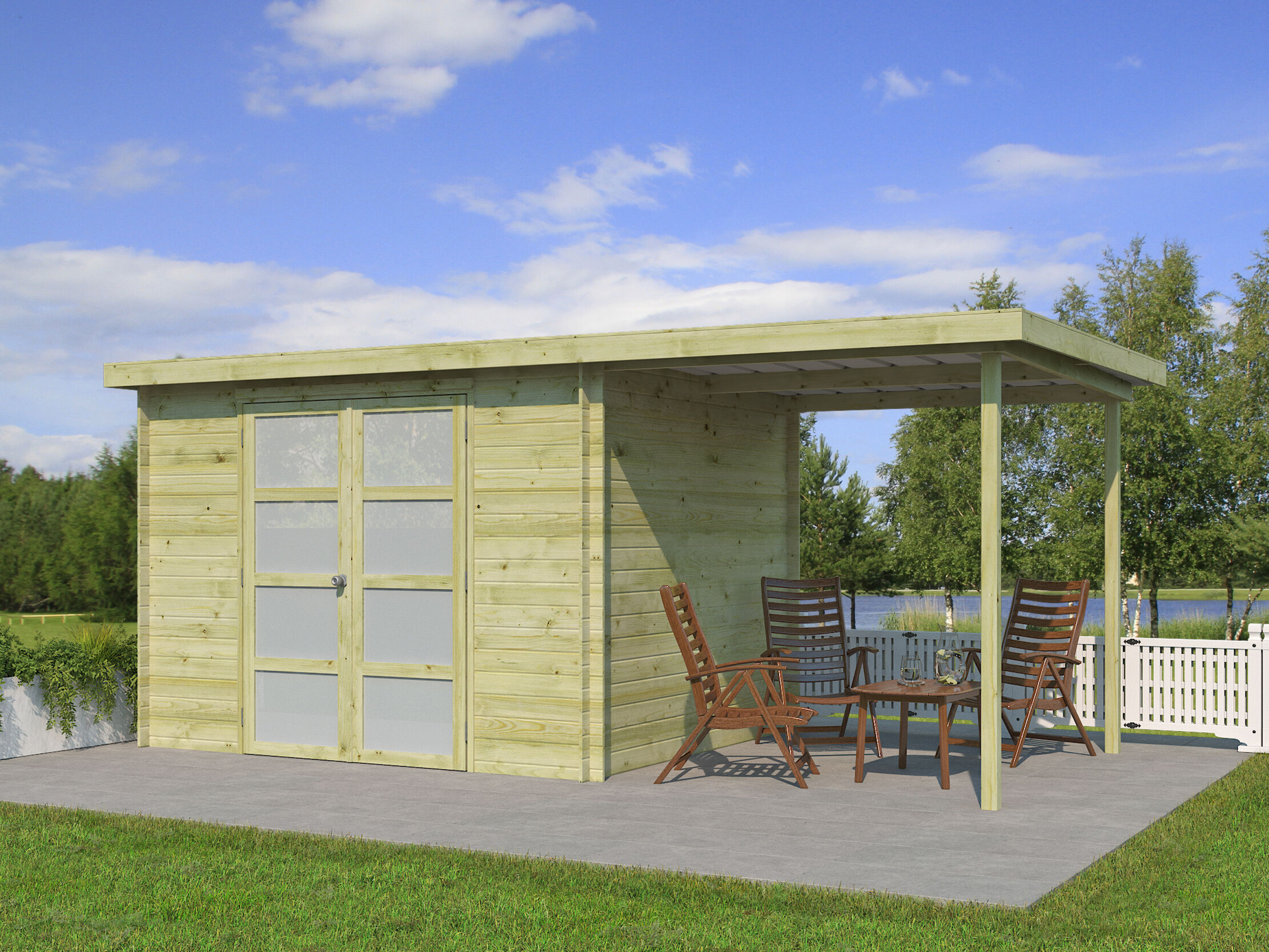 Gerätehaus Modell Umea 7,38 m² + 300 cm Anbau