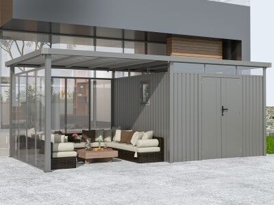 Metall Gerätehaus Modell Style 7,56 m² Spar-Set-5 Alu Grau