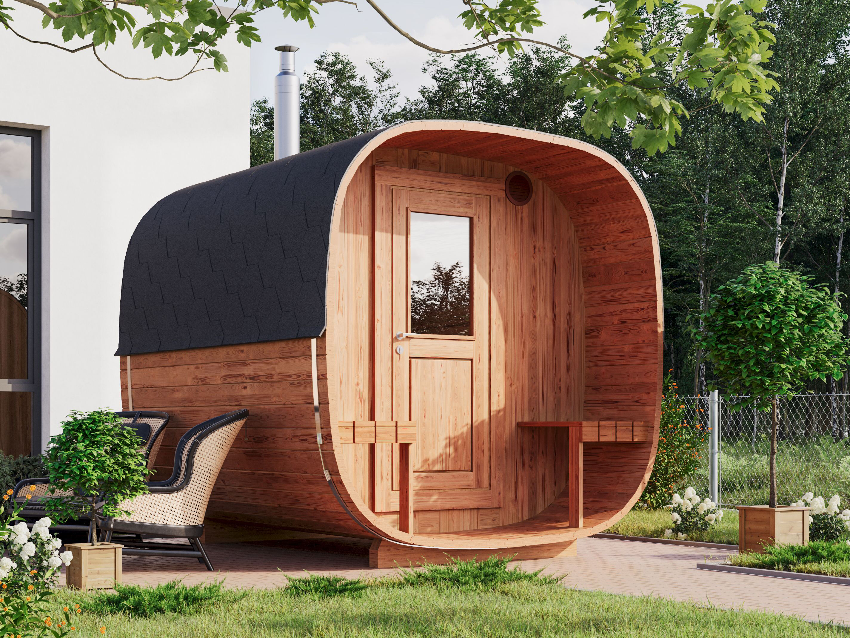 Fjordholz Fass-Sauna Modell Quadro 170 cm