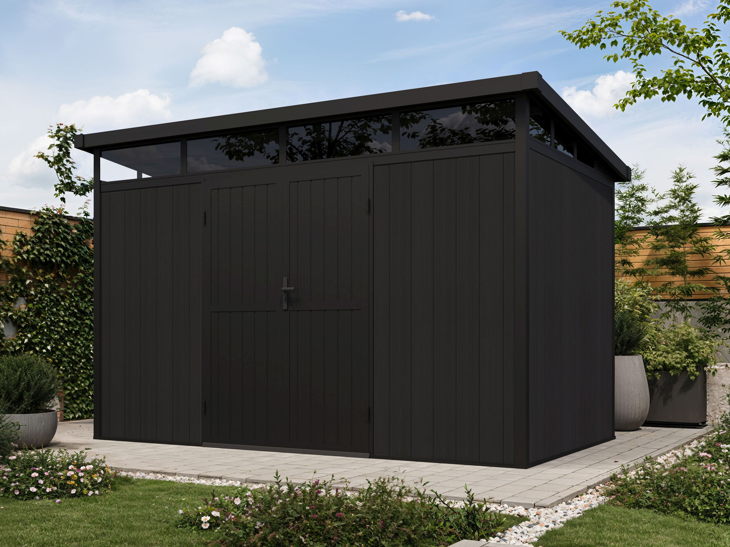 24% Discount! WPC Gartenhaus Modell Skylight Pent 7,40 m²